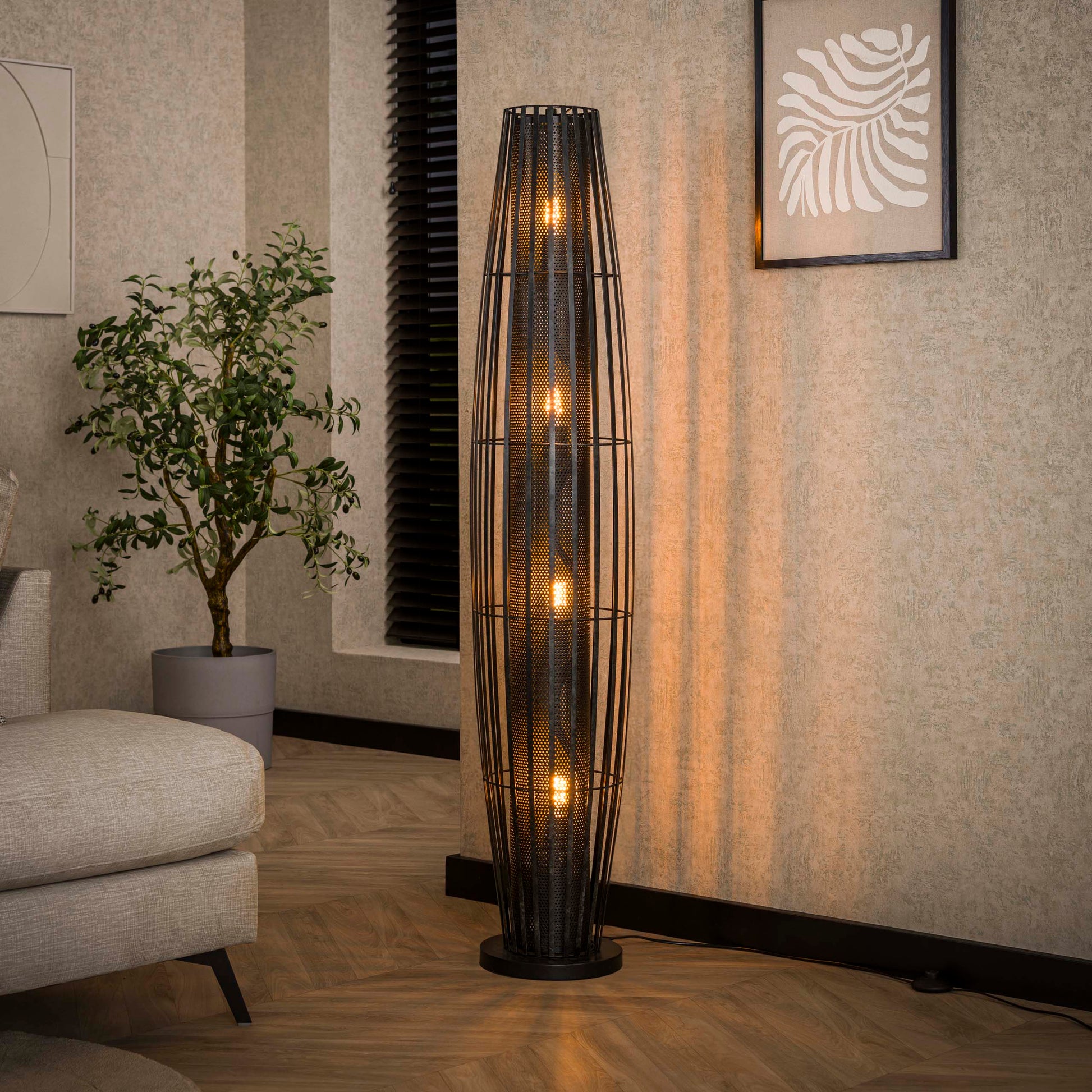 Vloerlamp Cylinder Mesh 4-lichts 150cm / Charcoal