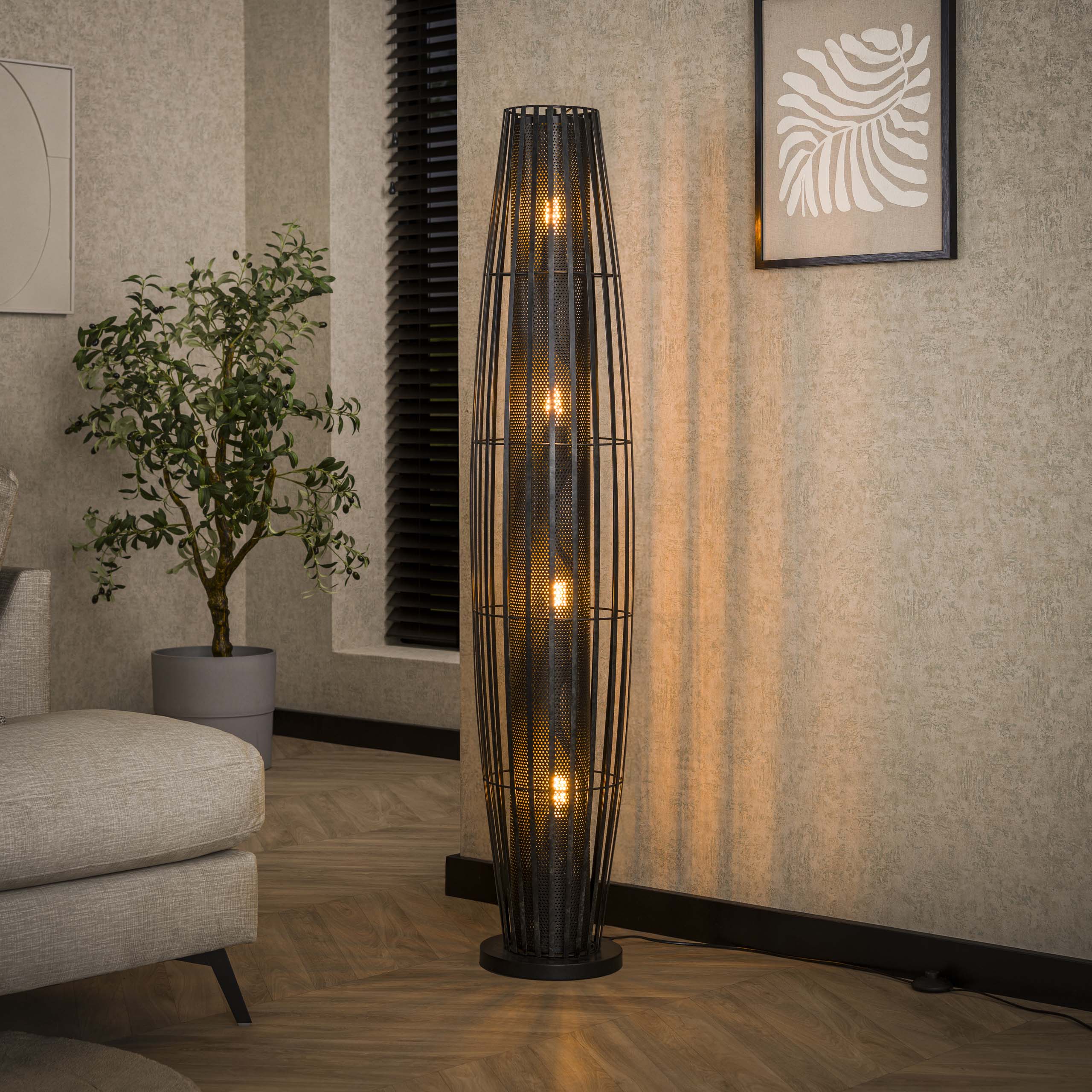 Vloerlamp Cylinder Mesh 4-lichts 150cm / Charcoal