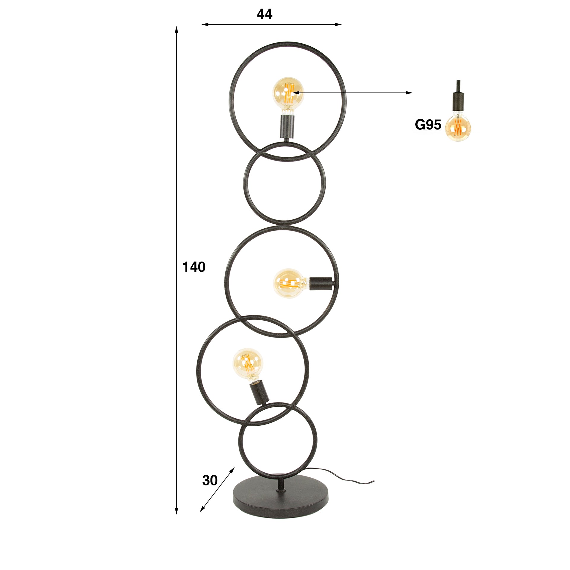 Vloerlamp Loop 3 Lichts Artic Zwart