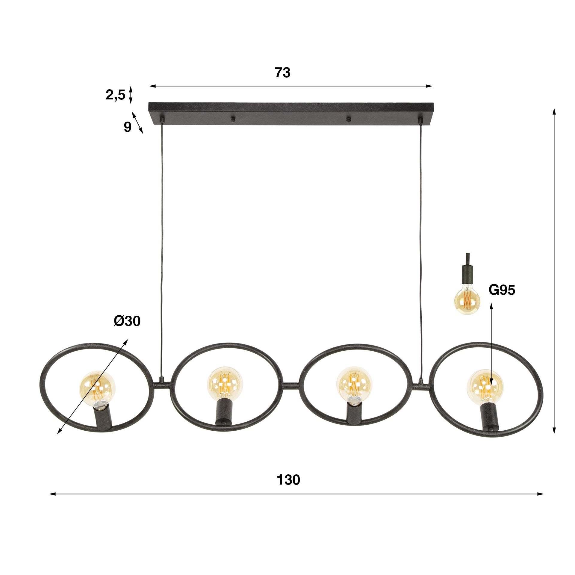 Hanglamp Loop 4 Lichts Artic Zwart