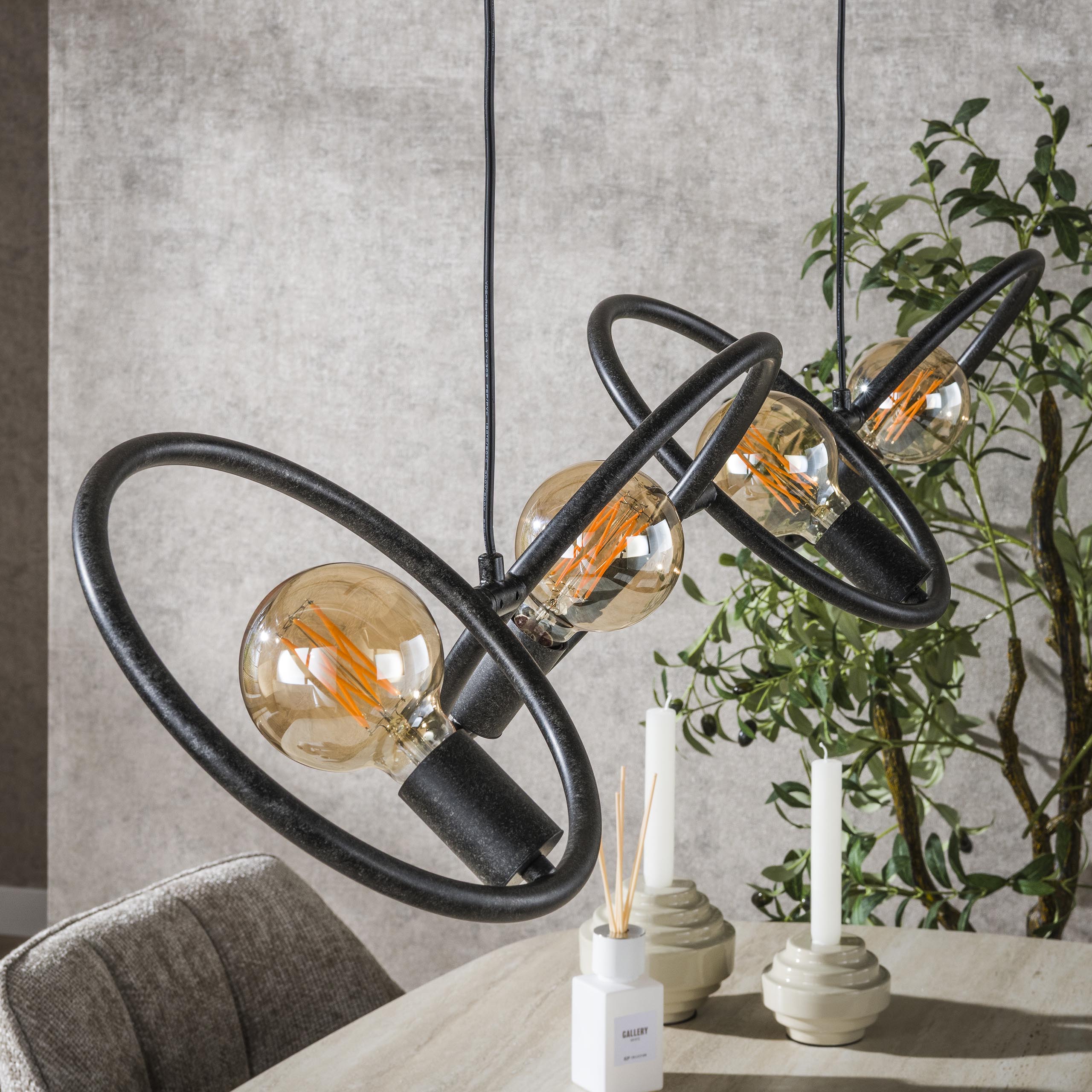 Hanglamp Loop 4 Lichts Artic Zwart