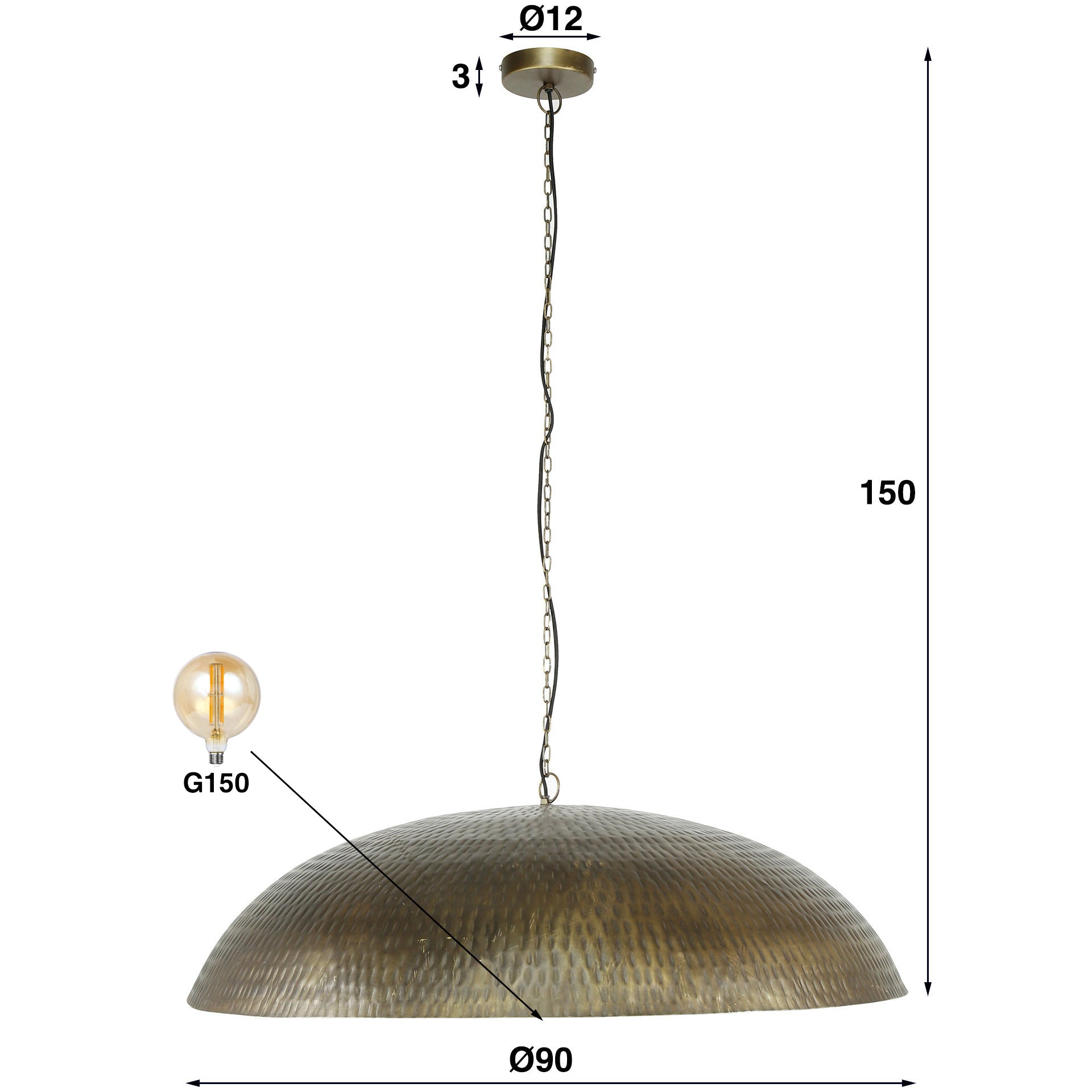 Hanglamp Cupola 1 Lichts O90Cm Antiek Brons