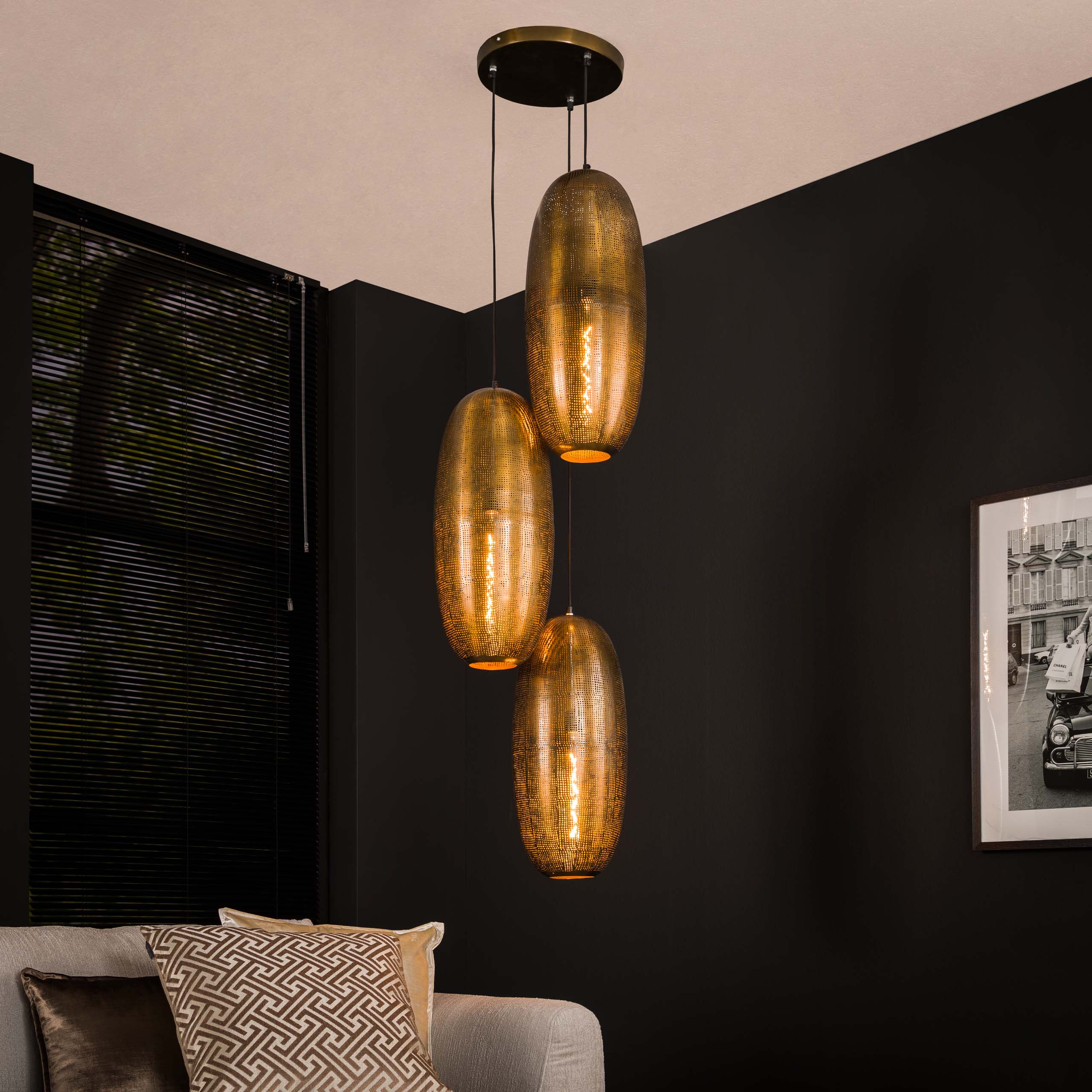 Hanglamp Cosmic Getrapt 3 Lichts Antiek Brons