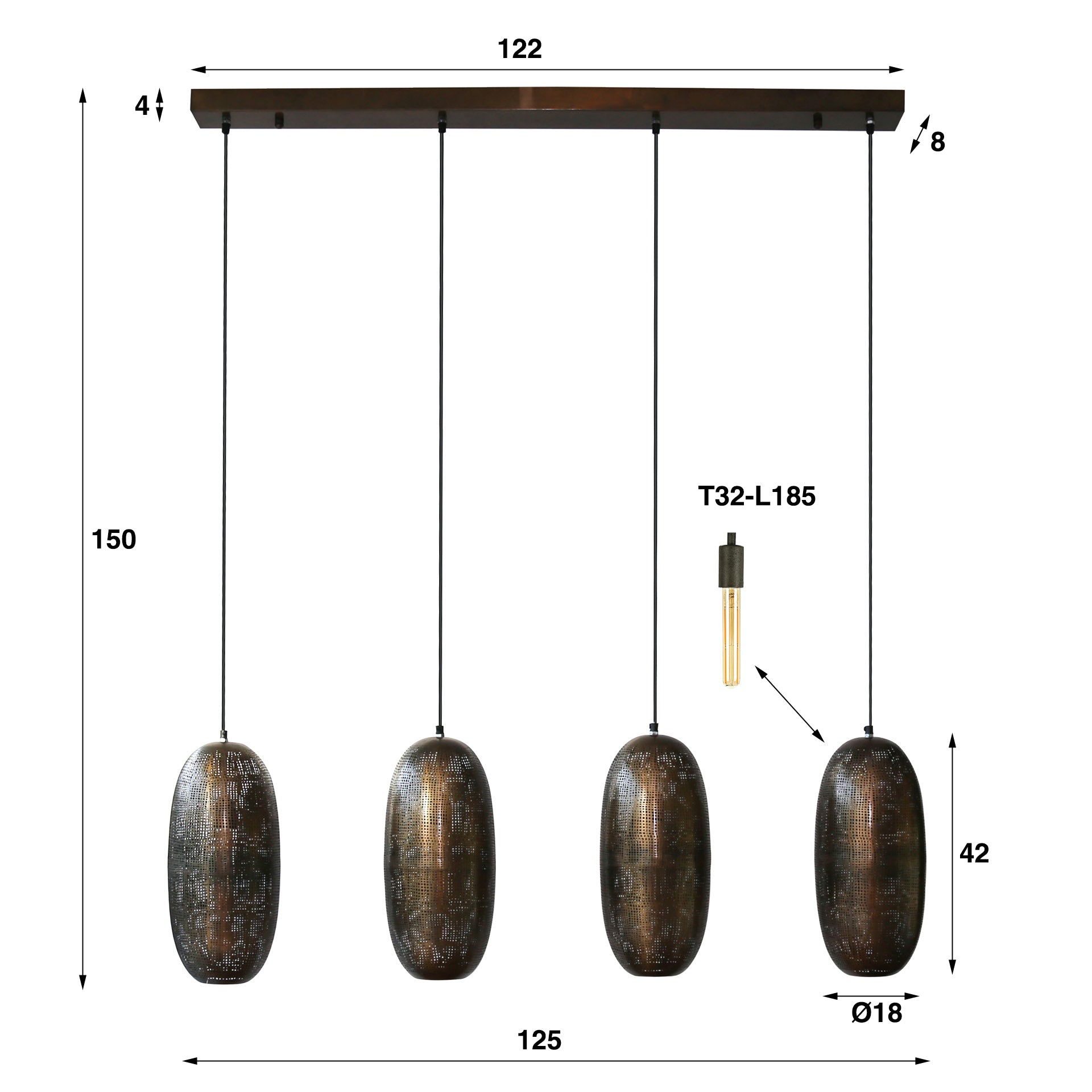 Hanglamp Cosmic 4 Lichts Antiek Brons
