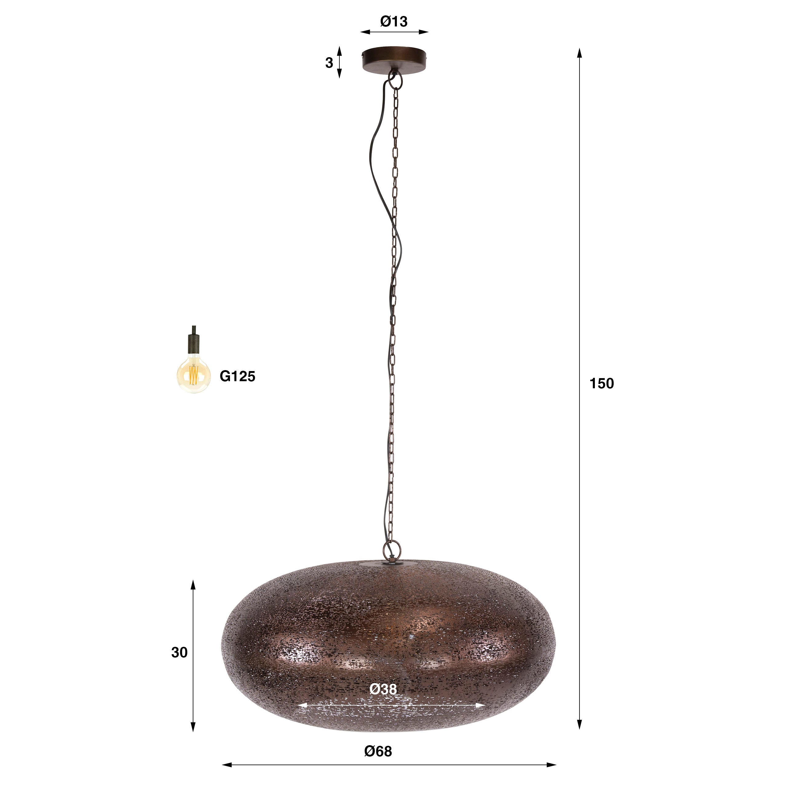 Hanglamp Cielo 1 Lichts O68Cm Antiek Koper