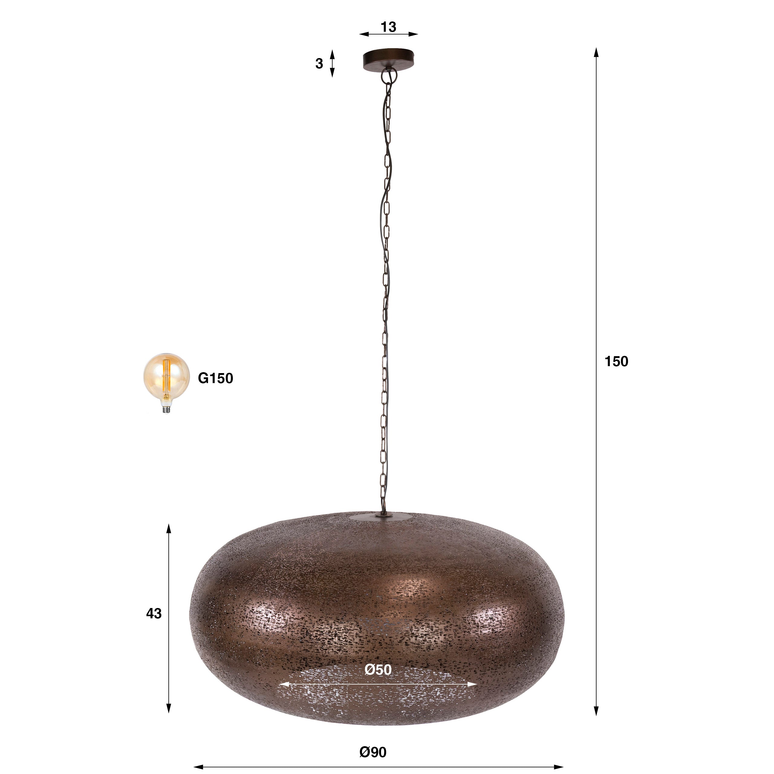 Hanglamp Cielo 1 Lichts O90Cm Antiek Koper