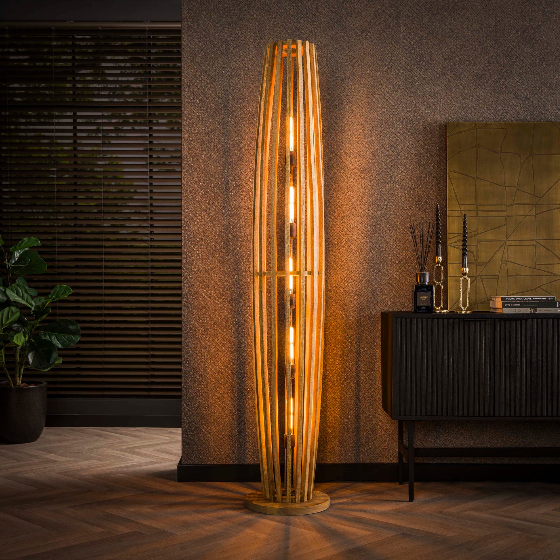 Vloerlamp Orbit 5-lichts / Massief mango