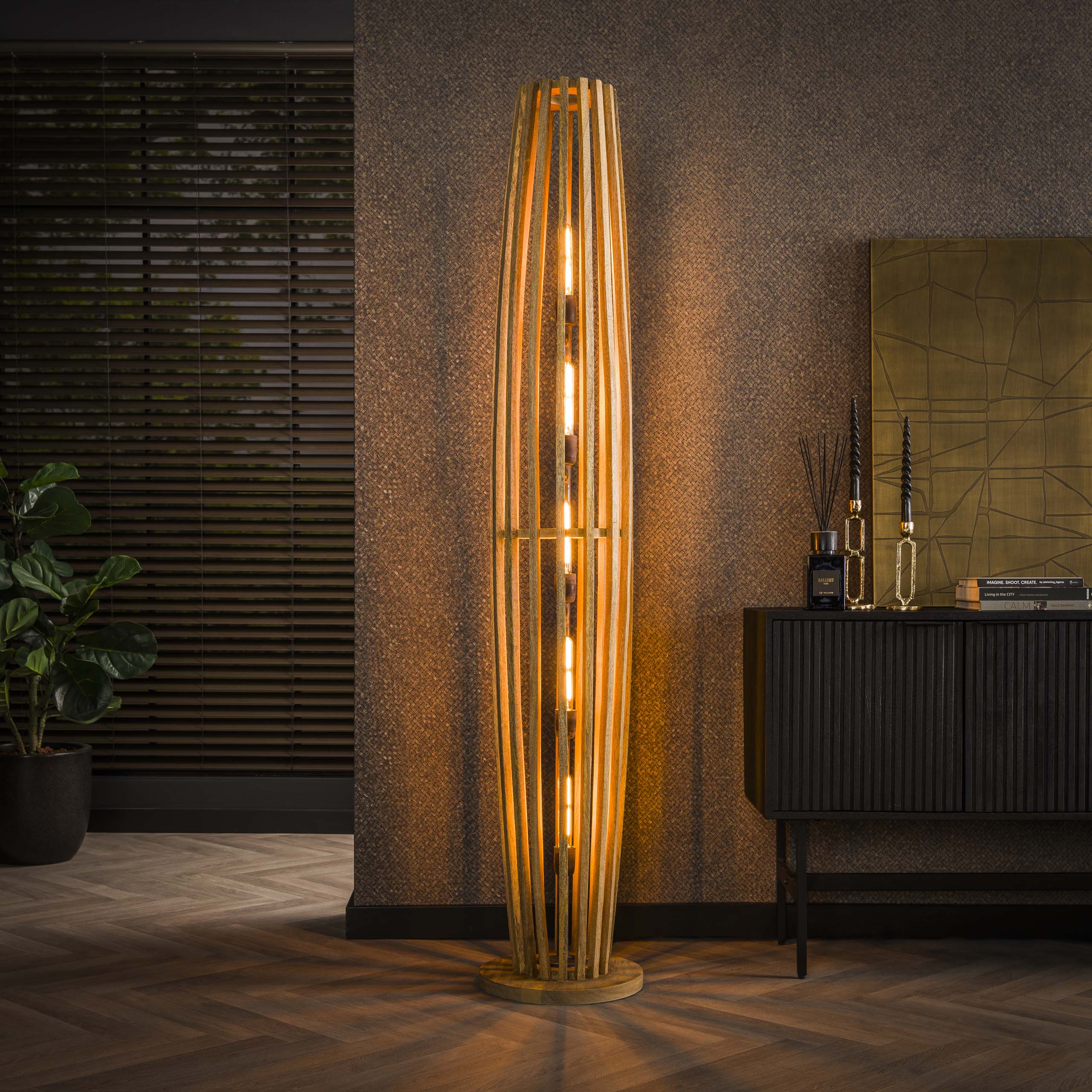 Vloerlamp Orbit 5-lichts / Massief mango