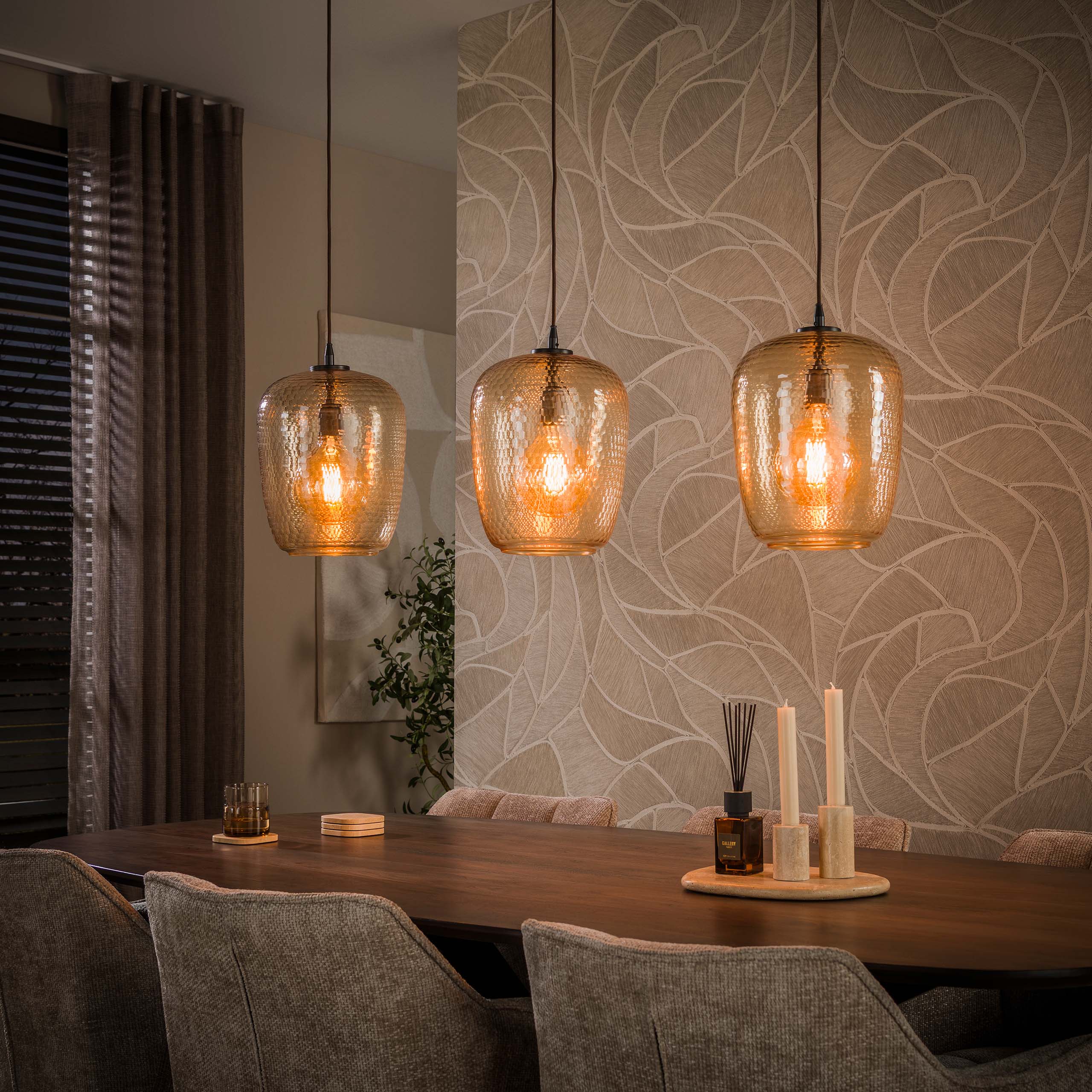Hanglamp Python 3-lichts / Amber glas