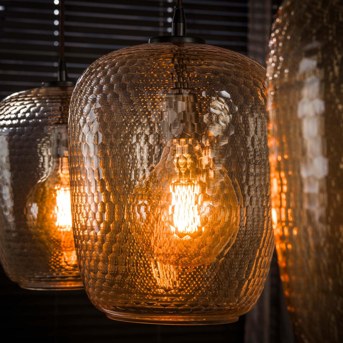 Hanglamp Python 3-lichts / Amber glas