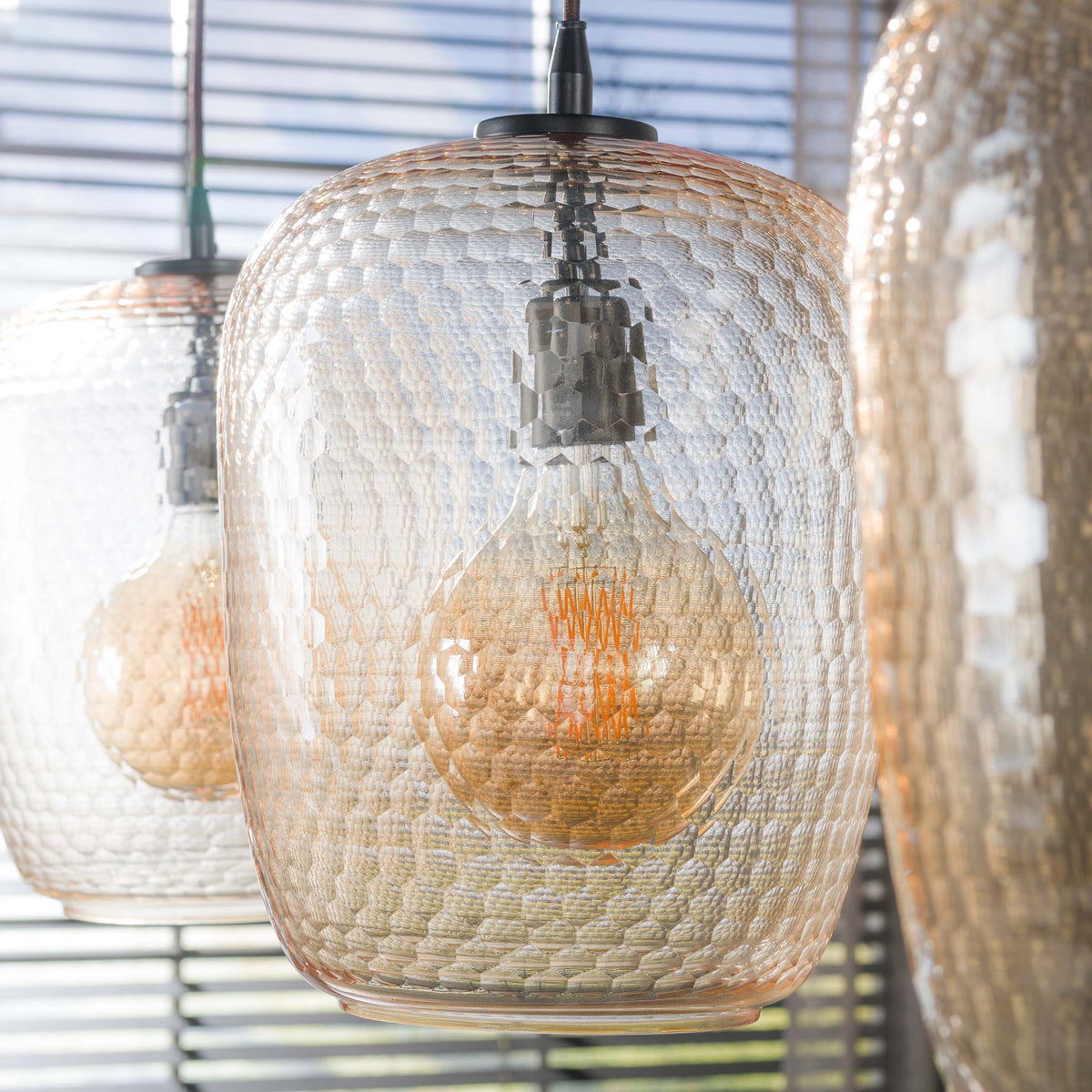 Hanglamp Python 3-lichts / Amber glas