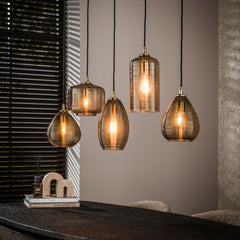Hanglamp Stripe Horizontal 5 Lichts Smoke Bruin Glas