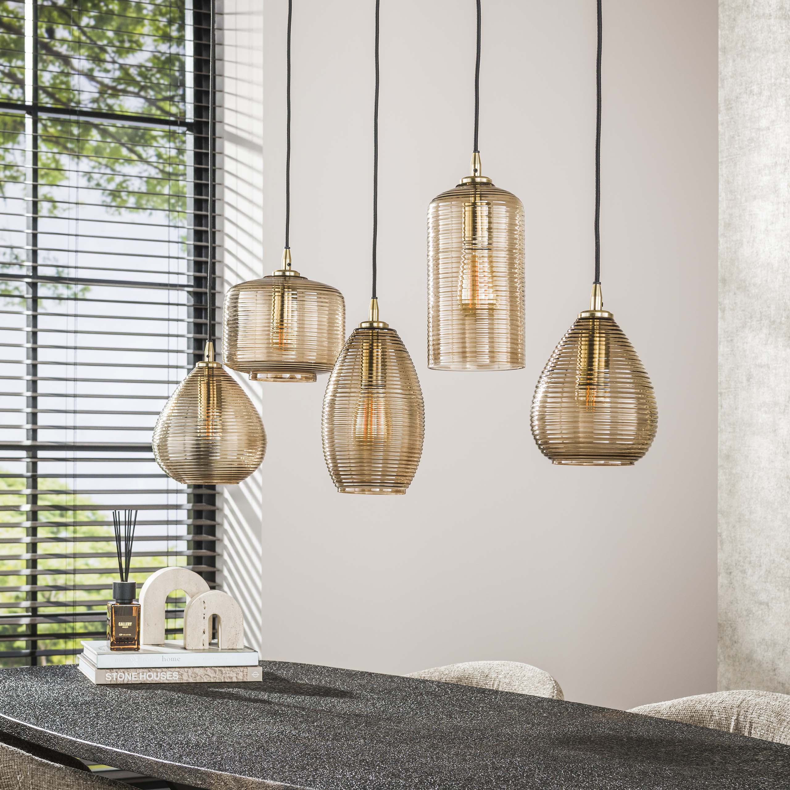 Hanglamp Stripe Horizontal 5 Lichts Smoke Bruin Glas