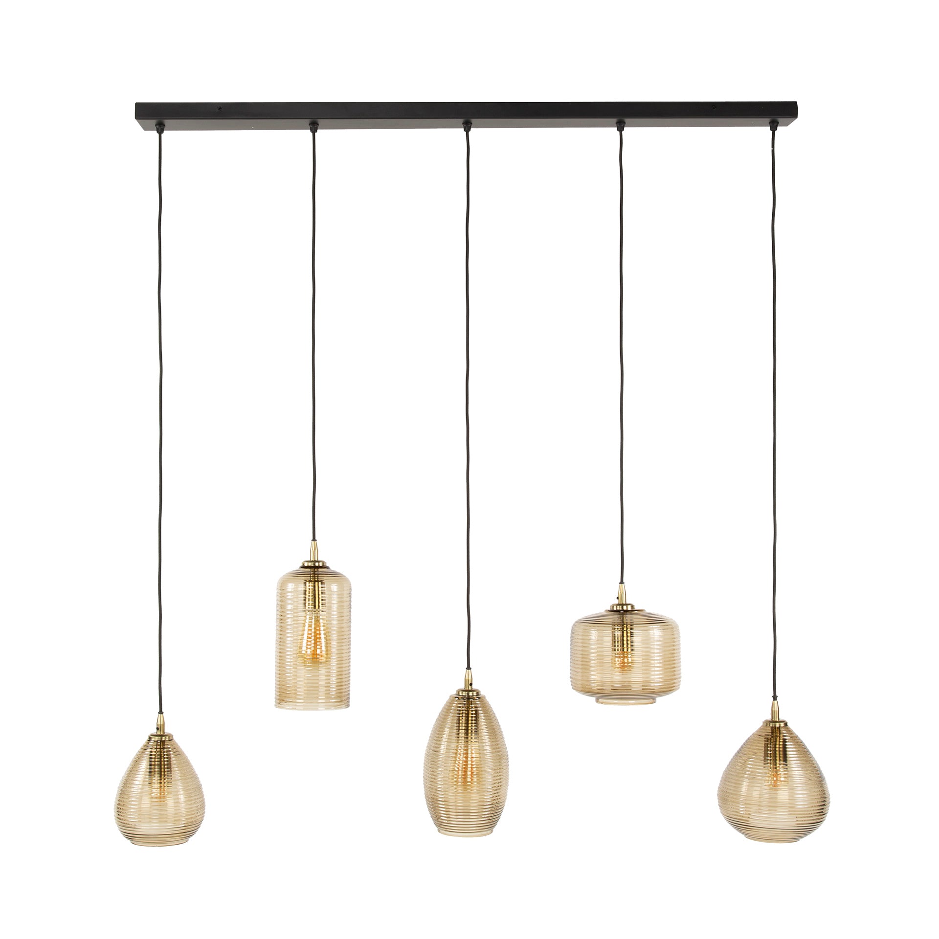 Hanglamp Stripe Horizontal 5 Lichts Smoke Bruin Glas