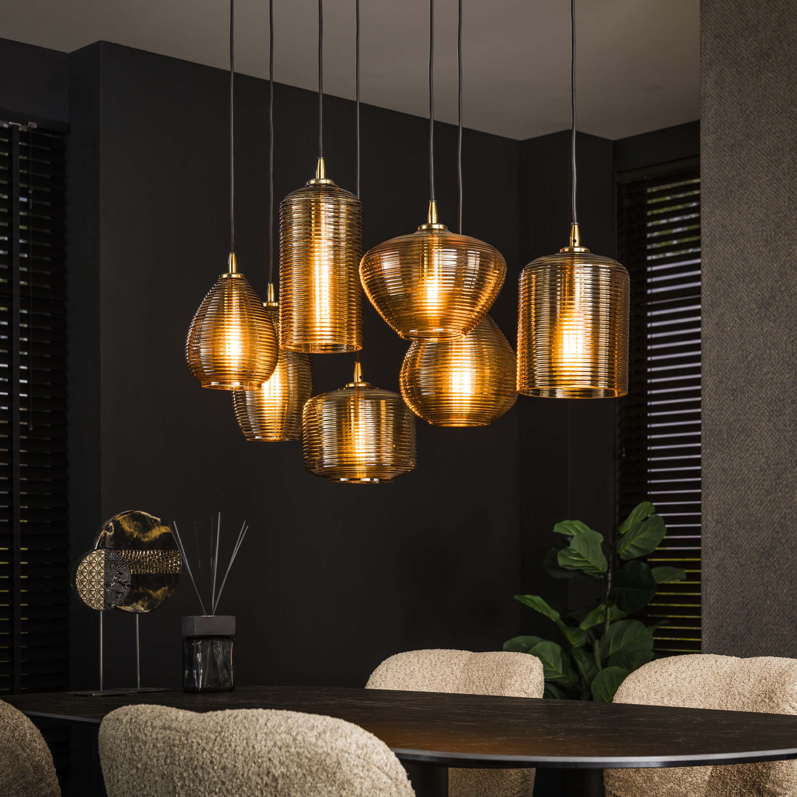 Hanglamp Stripe Horizontal 4+3-lichts / Amber glas