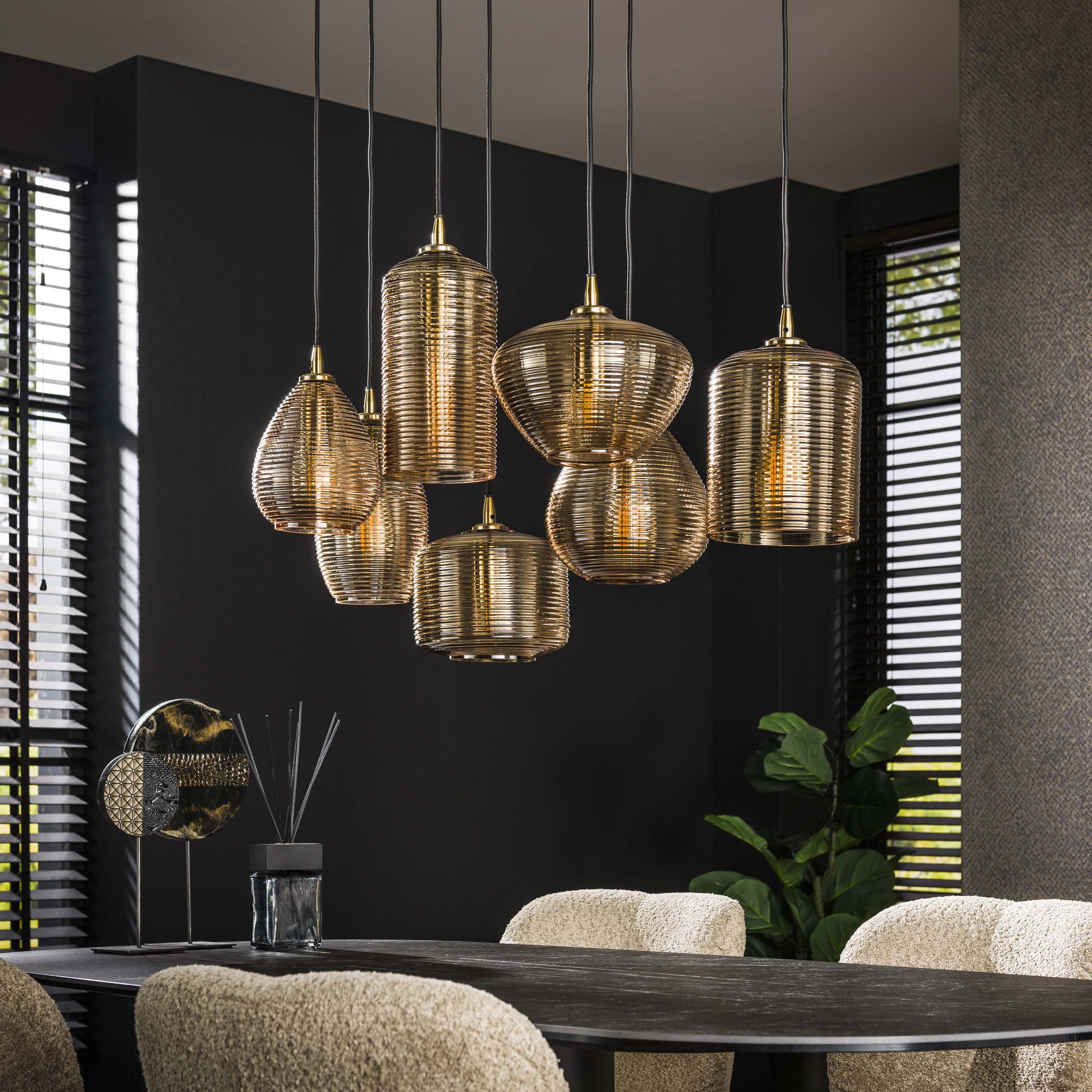 Hanglamp Stripe Horizontal 4 3 Lichts Amber Glas