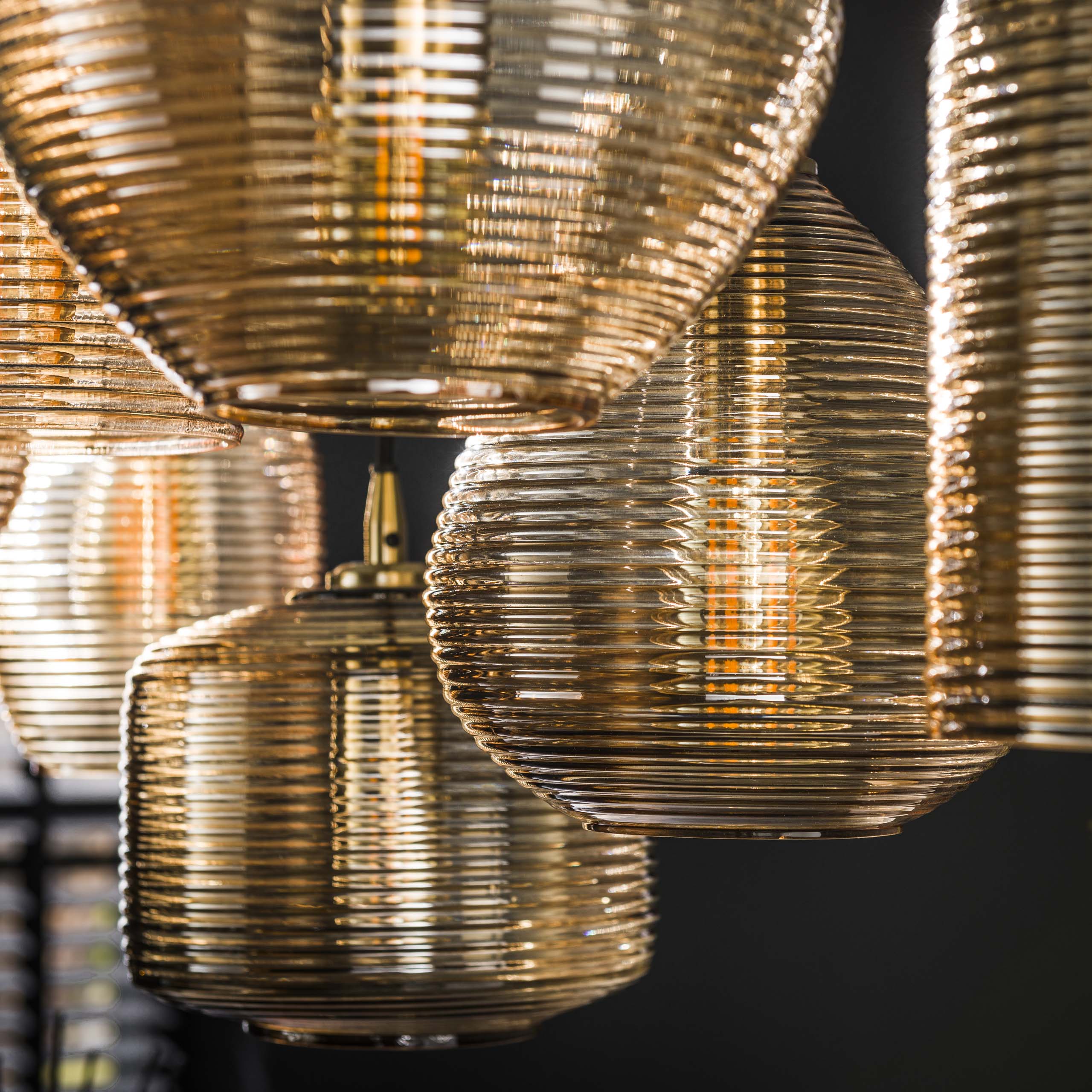 Hanglamp Stripe Horizontal 4 3 Lichts Amber Glas