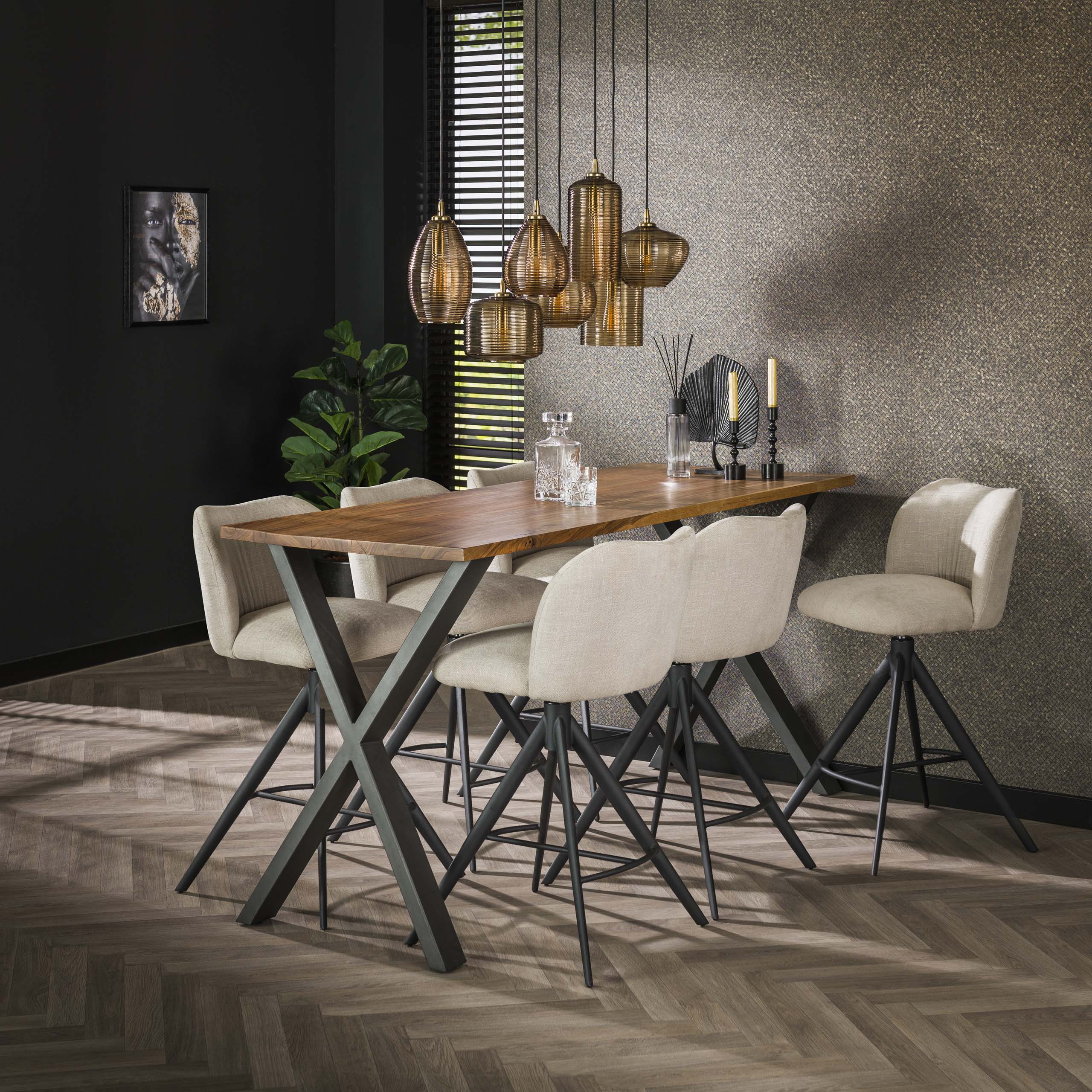 Hanglamp Stripe Horizontal 4 3 Lichts Amber Glas