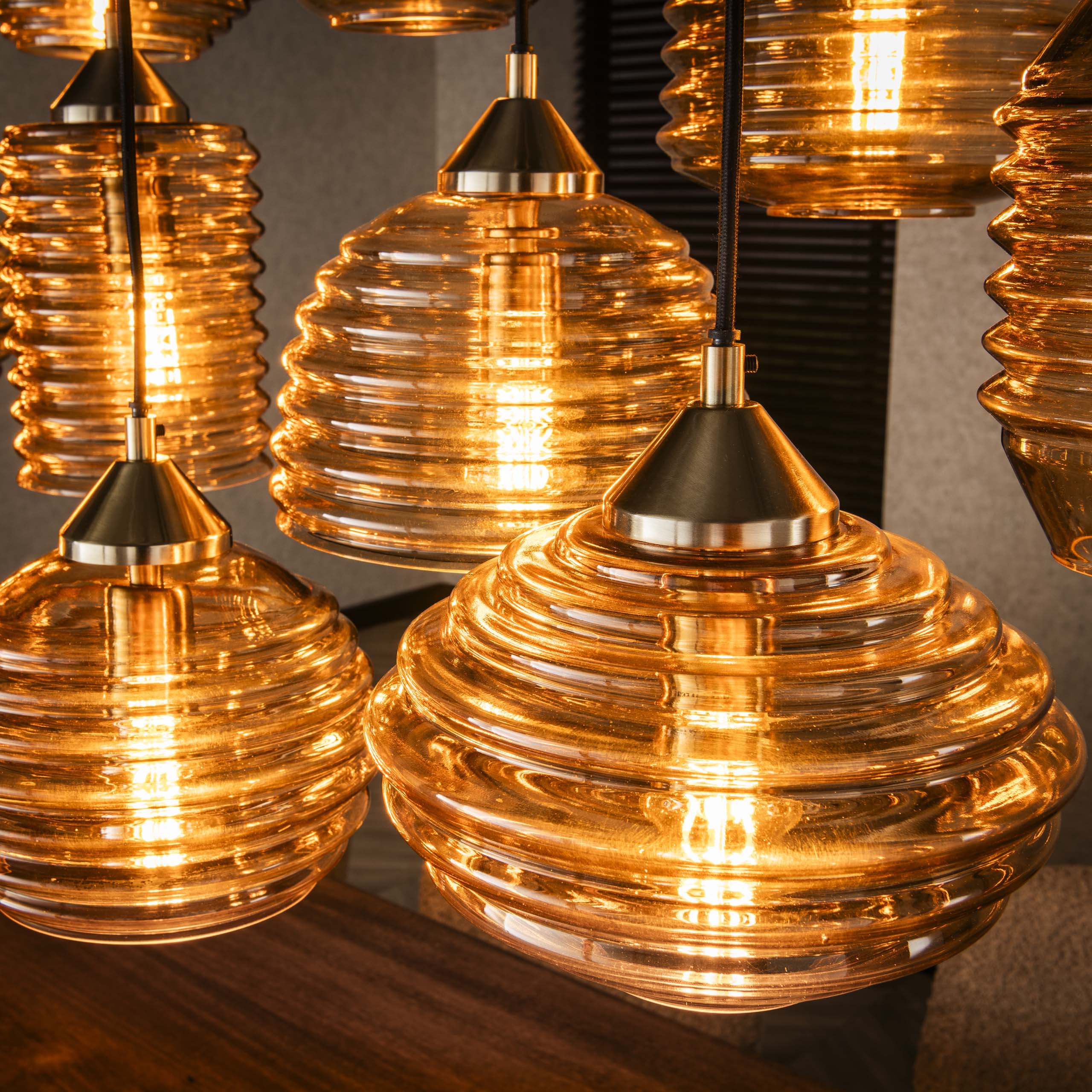 Hanglamp Rib Glass 5 5 5 Lichts Amber Glas
