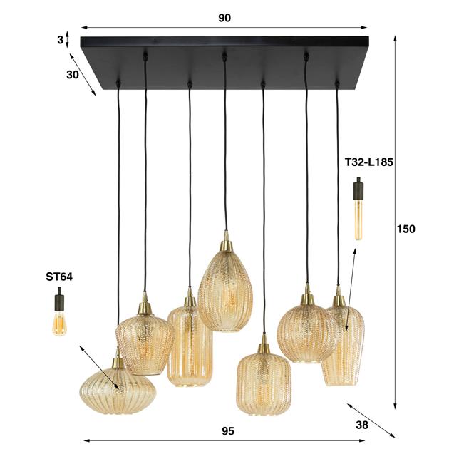 Hanglamp 4+3 V-shape pattern mix