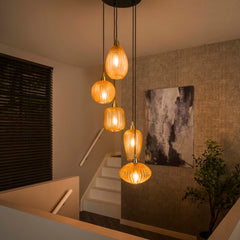 Hanglamp V Shape Getrapt 5 Lichts Amber Glas