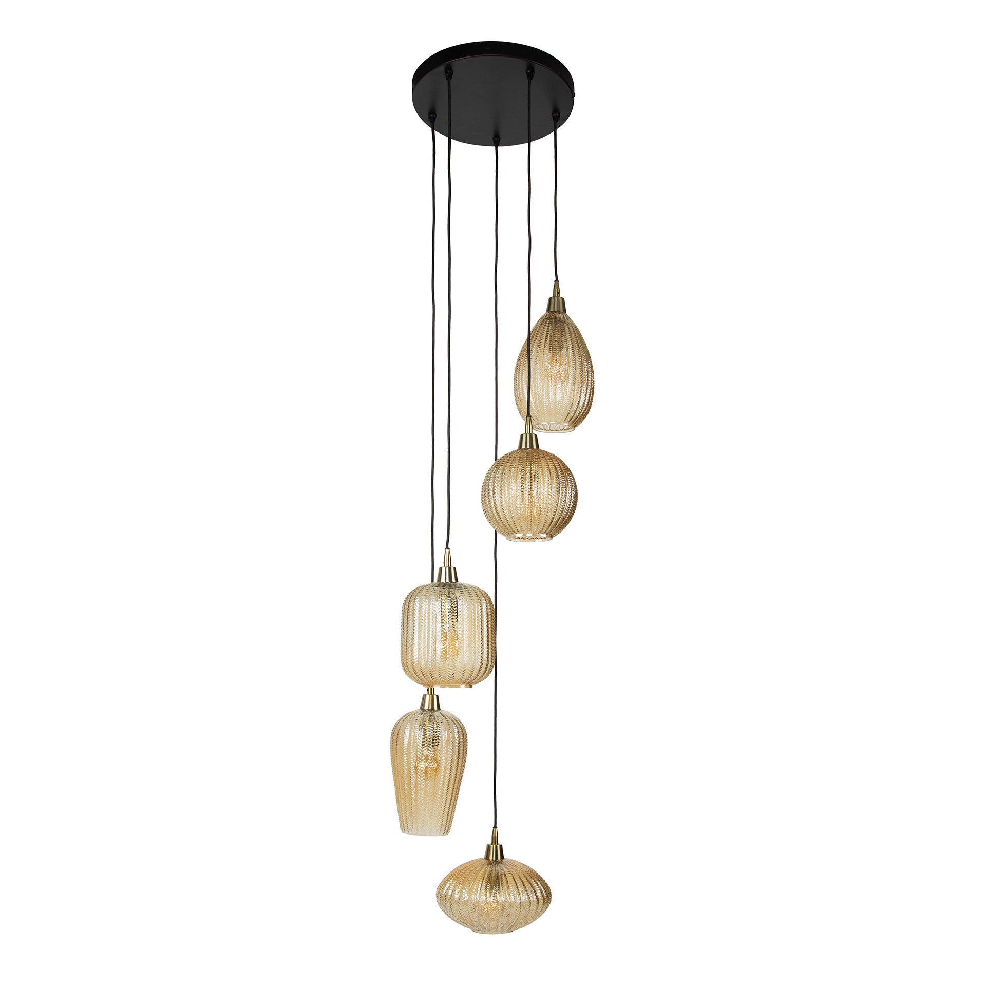 Hanglamp V Shape Getrapt 5 Lichts Amber Glas