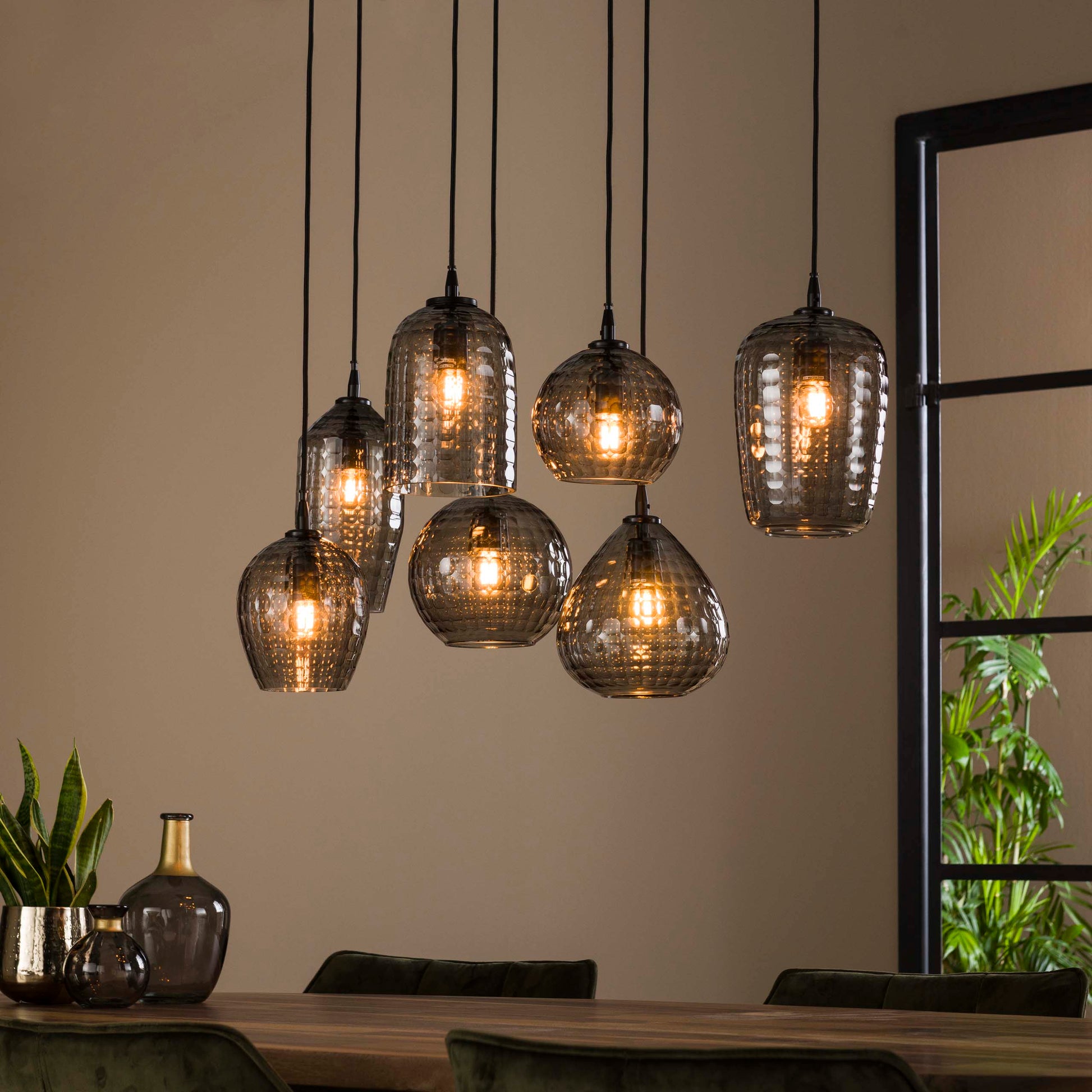 Hanglamp Hexagon 4+3-lichts / Smoke grey glas