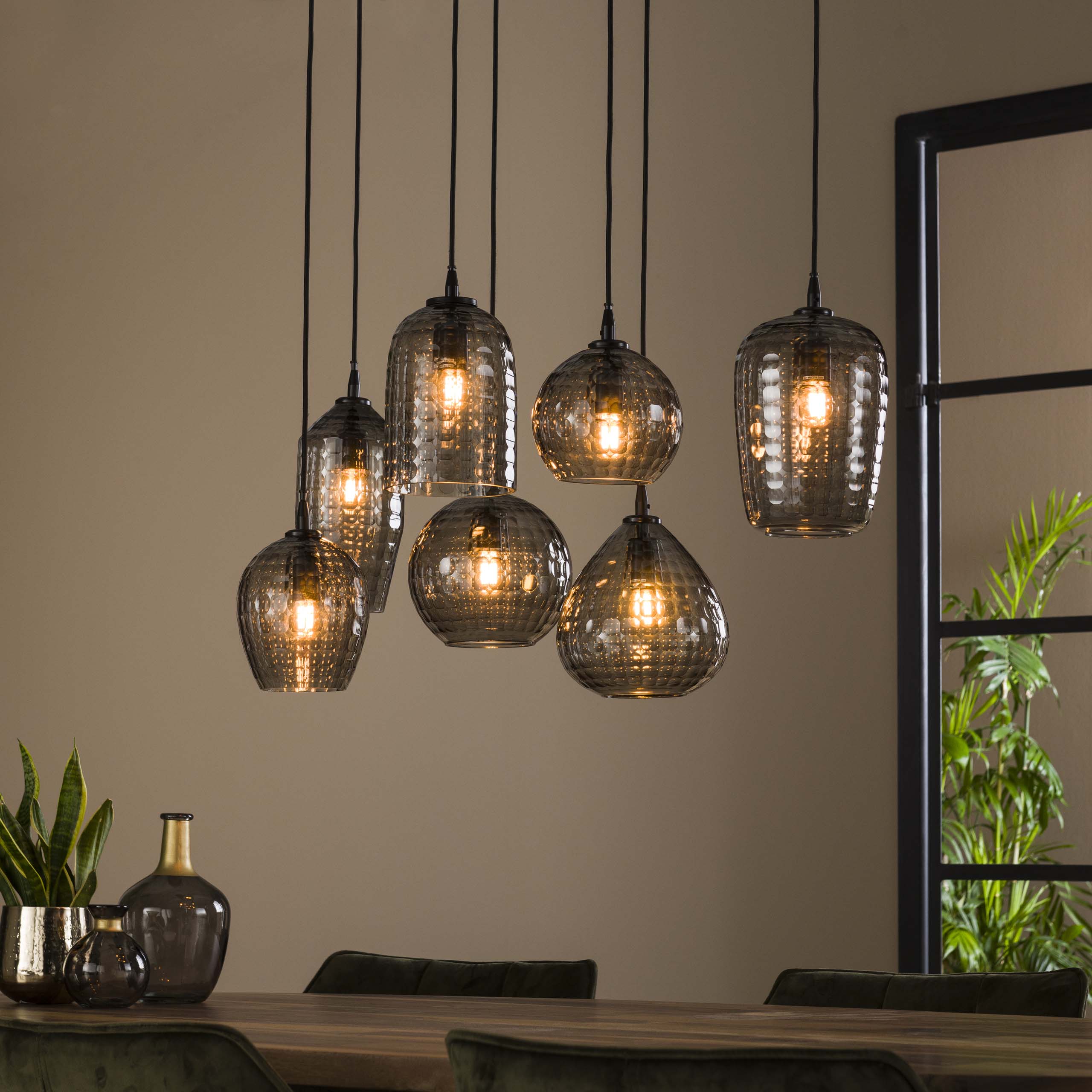 Hanglamp Hexagon 4+3-lichts / Smoke grey glas
