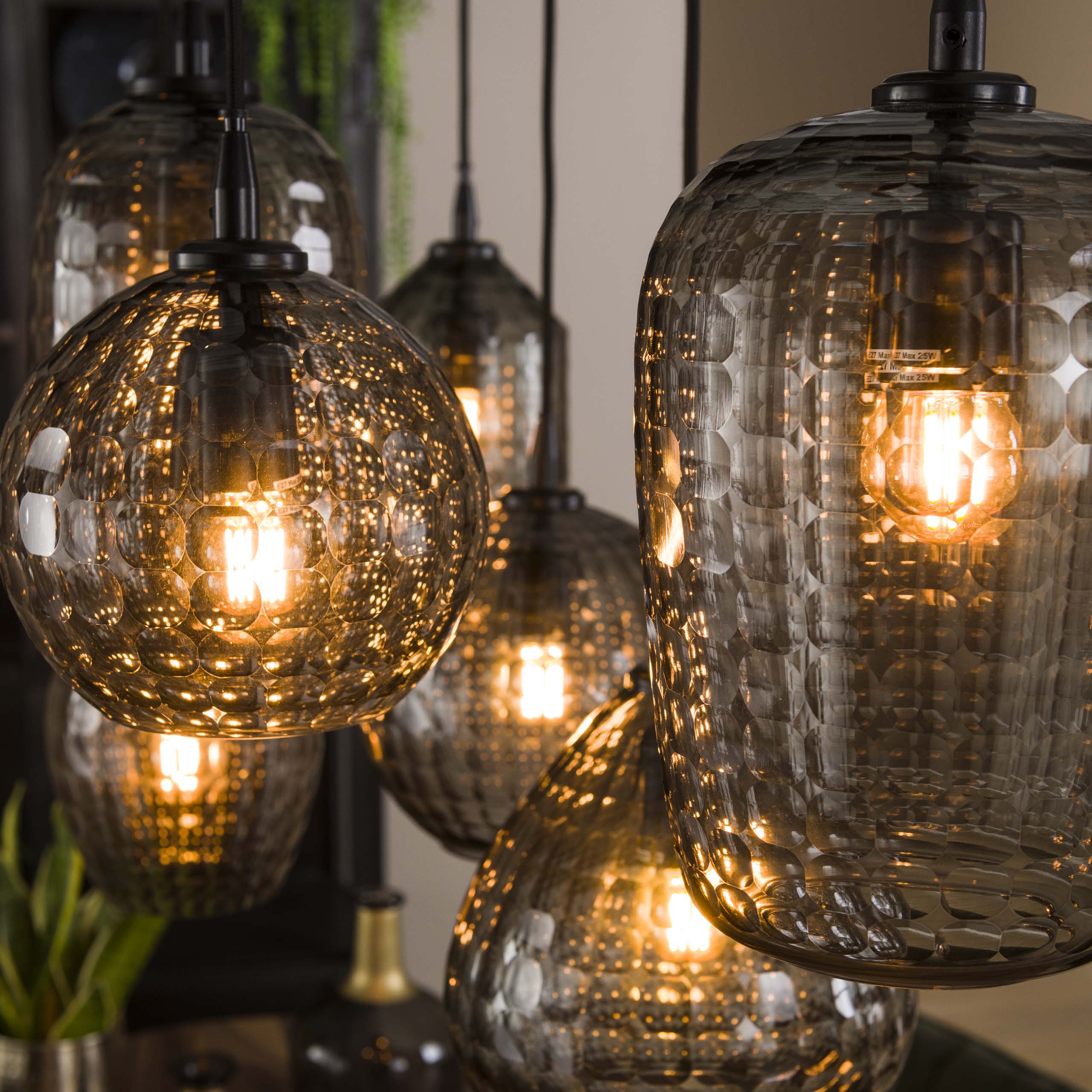 Hanglamp Hexagon 4 3 Lichts Smoke Grey Glas