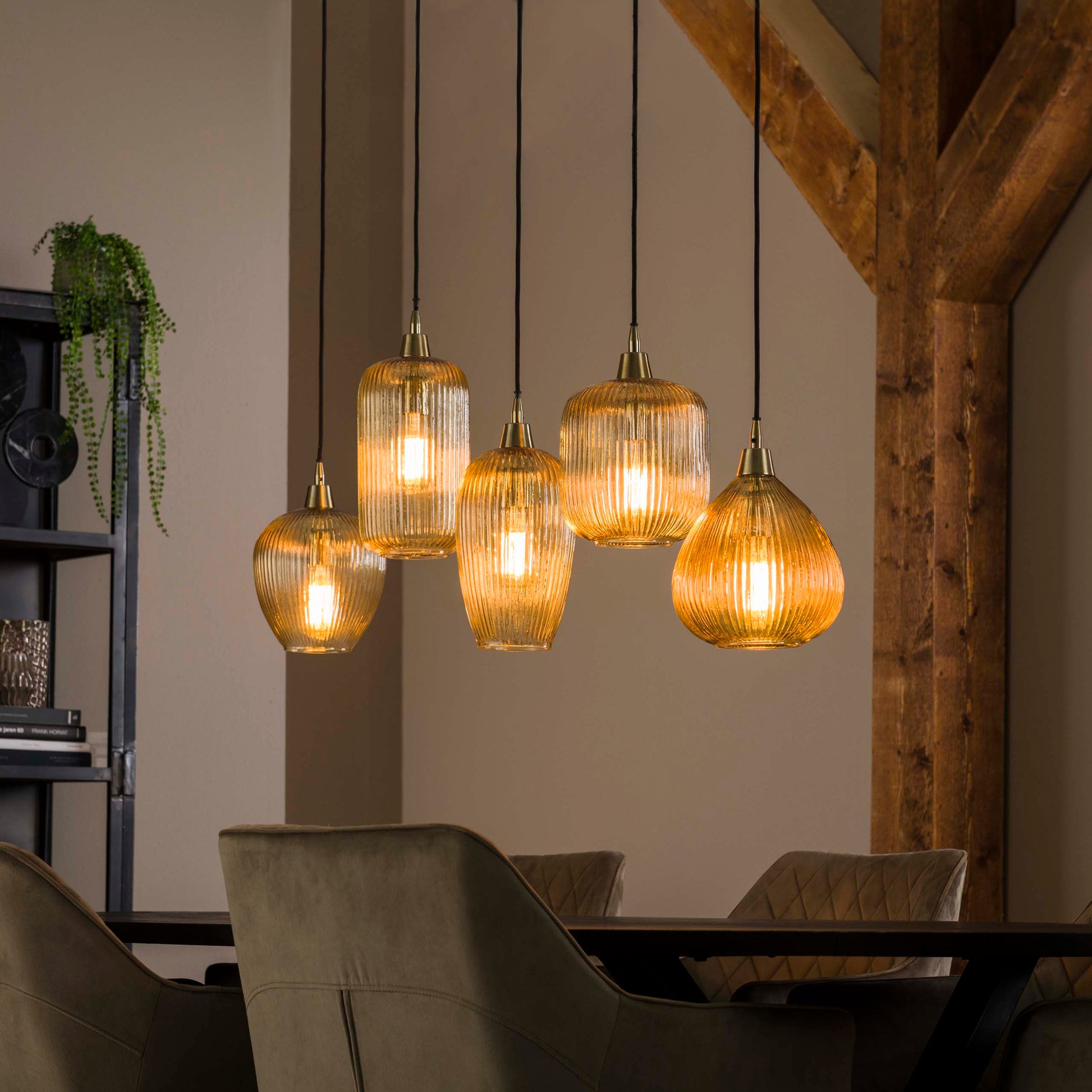 Hanglamp Stripe 5-lichts / Amber glas