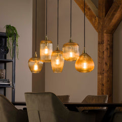 Hanglamp Stripe 5 Lichts Amber Glas