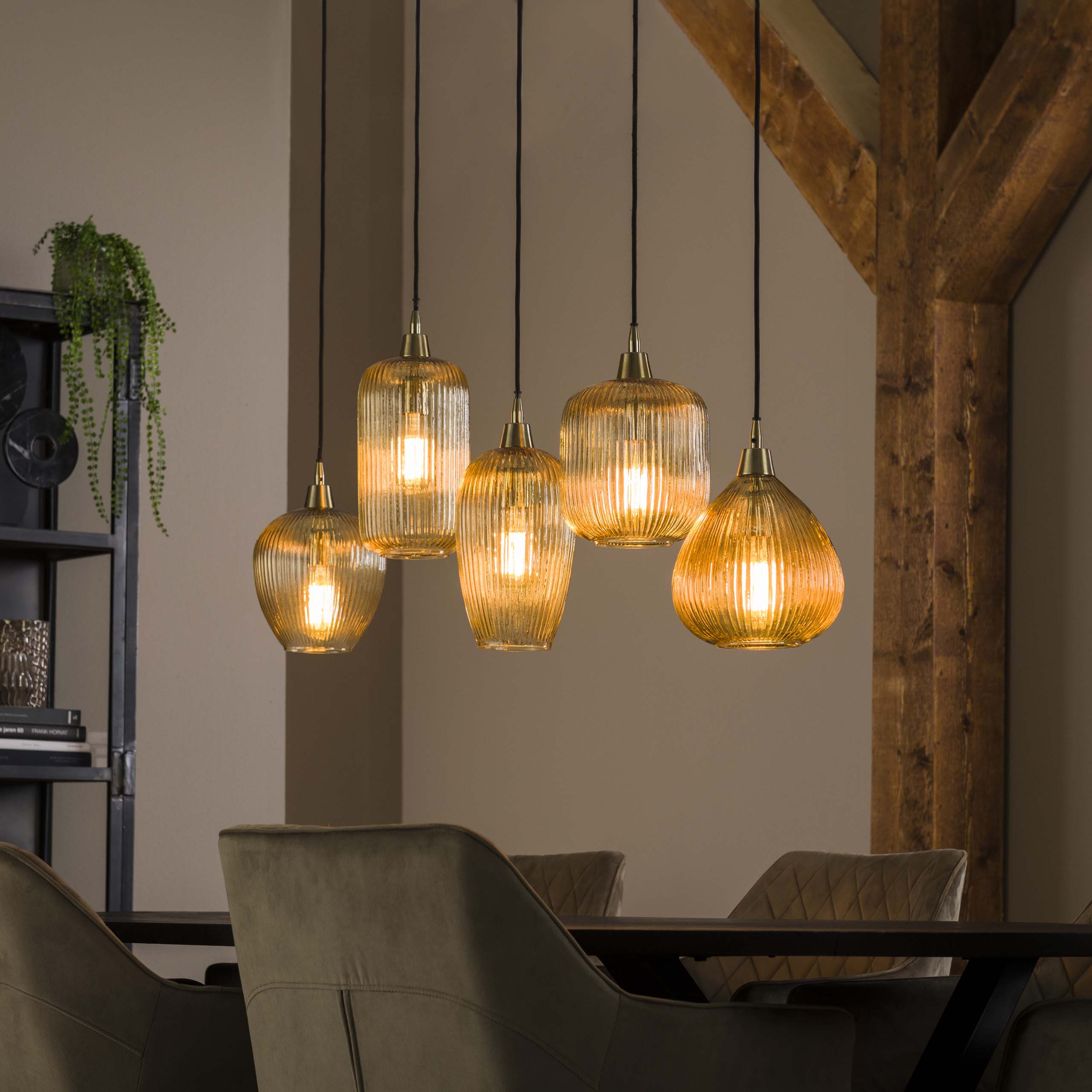 Hanglamp Stripe 5-lichts / Amber glas