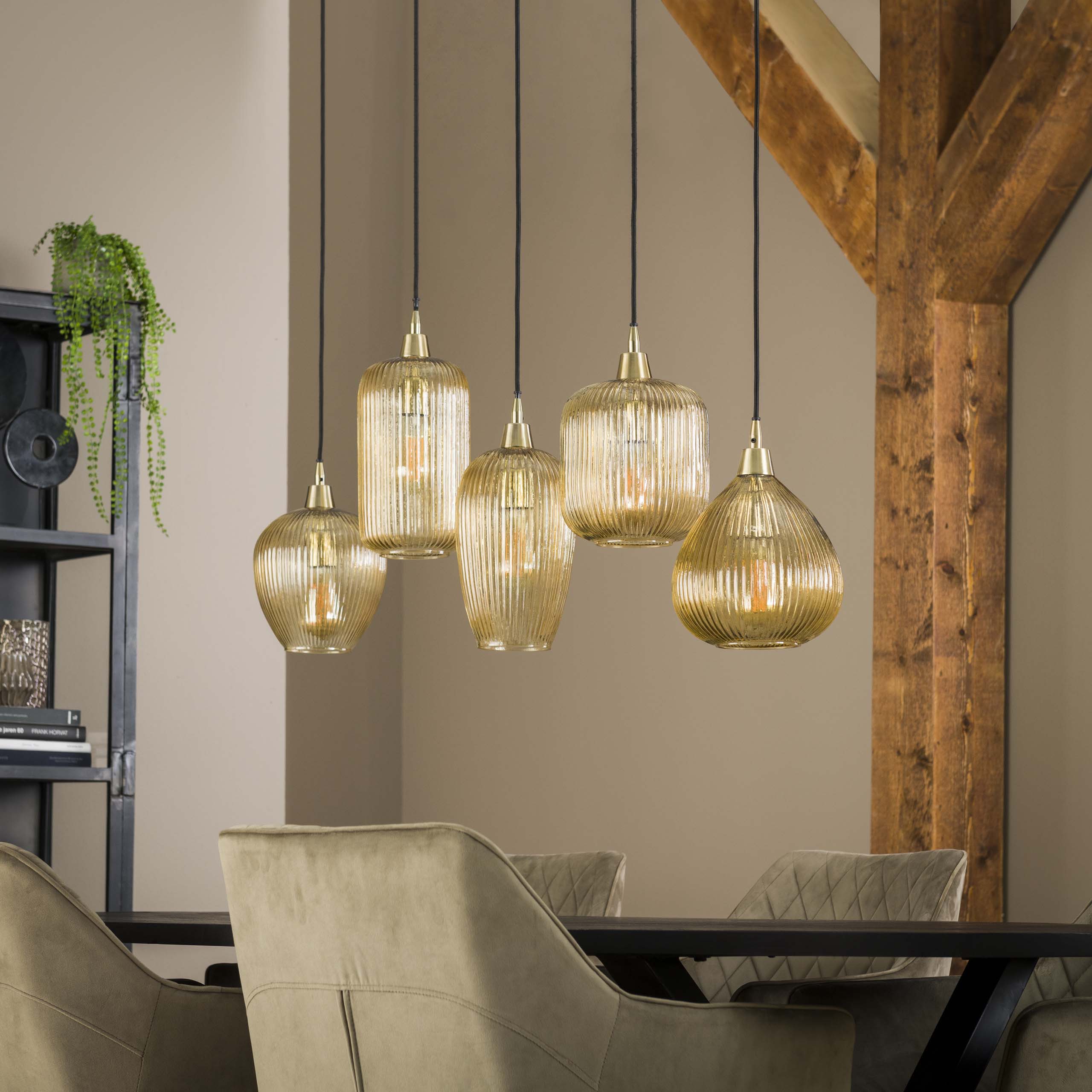 Hanglamp Stripe 5 Lichts Amber Glas
