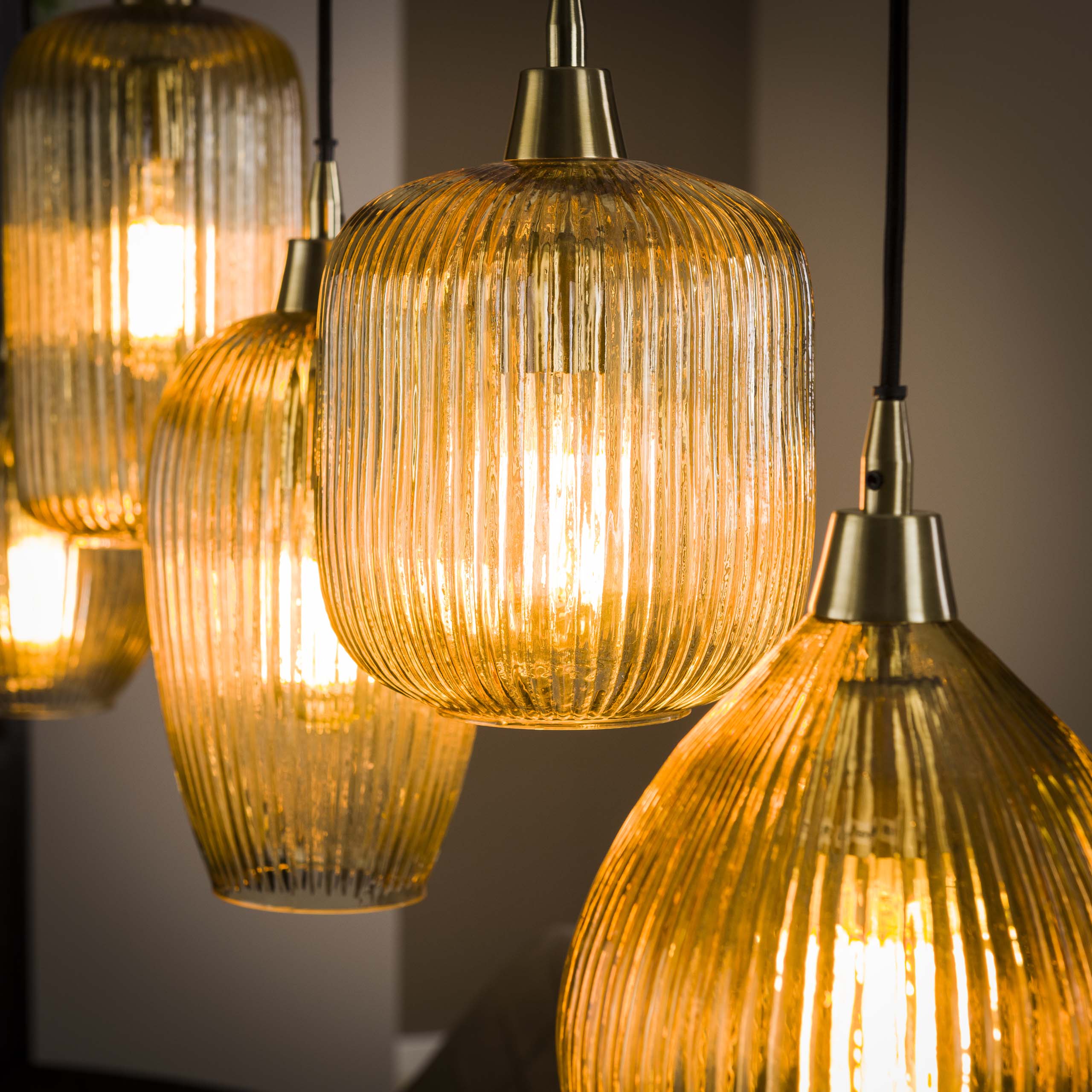 Hanglamp Stripe 5 Lichts Amber Glas
