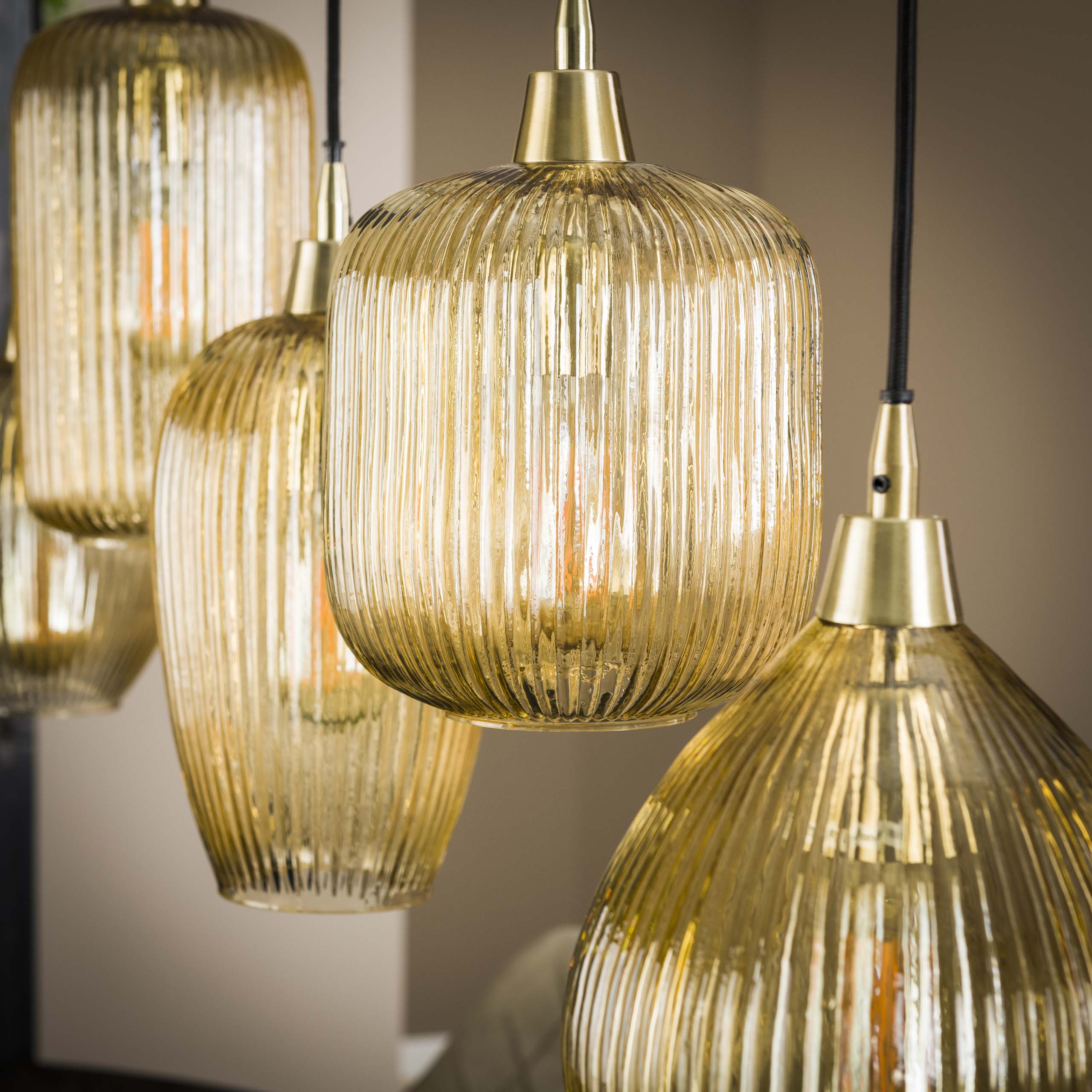 Hanglamp Stripe 5 Lichts Amber Glas