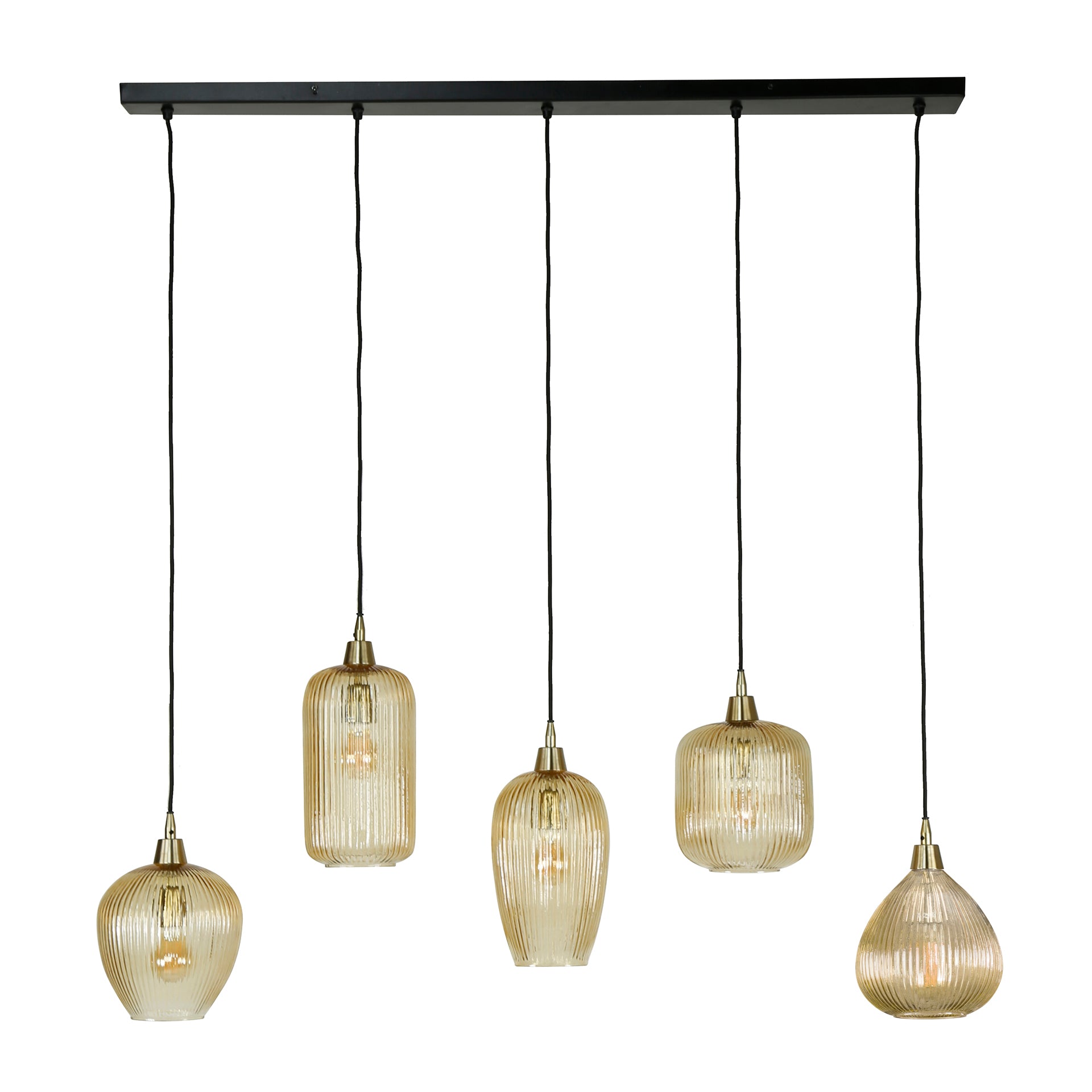 Hanglamp Stripe 5 Lichts Amber Glas