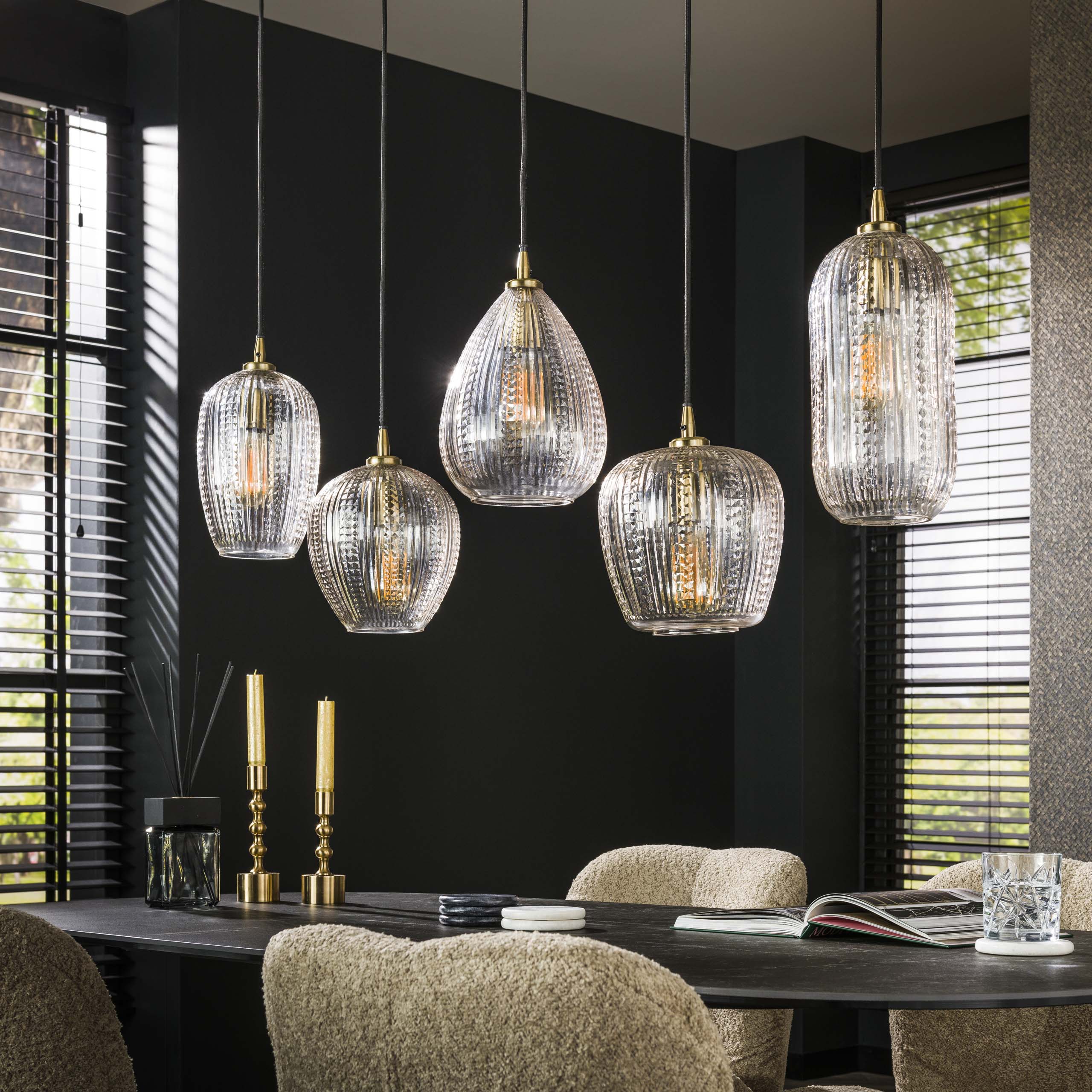 Hanglamp Diamond Grain 5 Lichts Diamant Glas