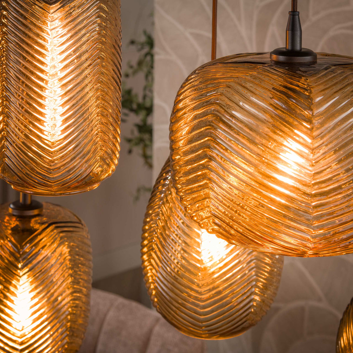 Hanglamp Chevron 4+3-lichts / Smoke bruin glas
