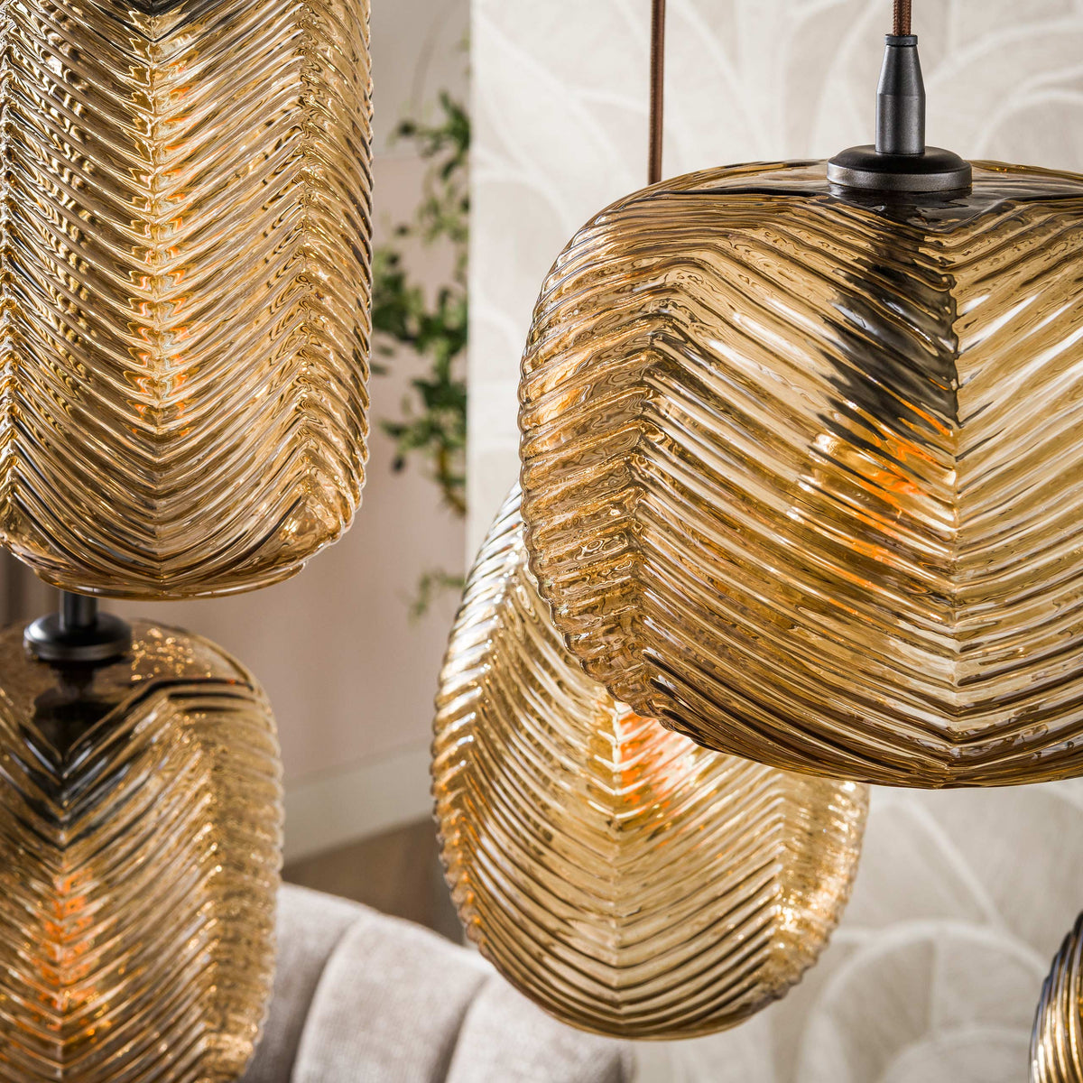 Hanglamp Chevron 4+3-lichts / Smoke bruin glas