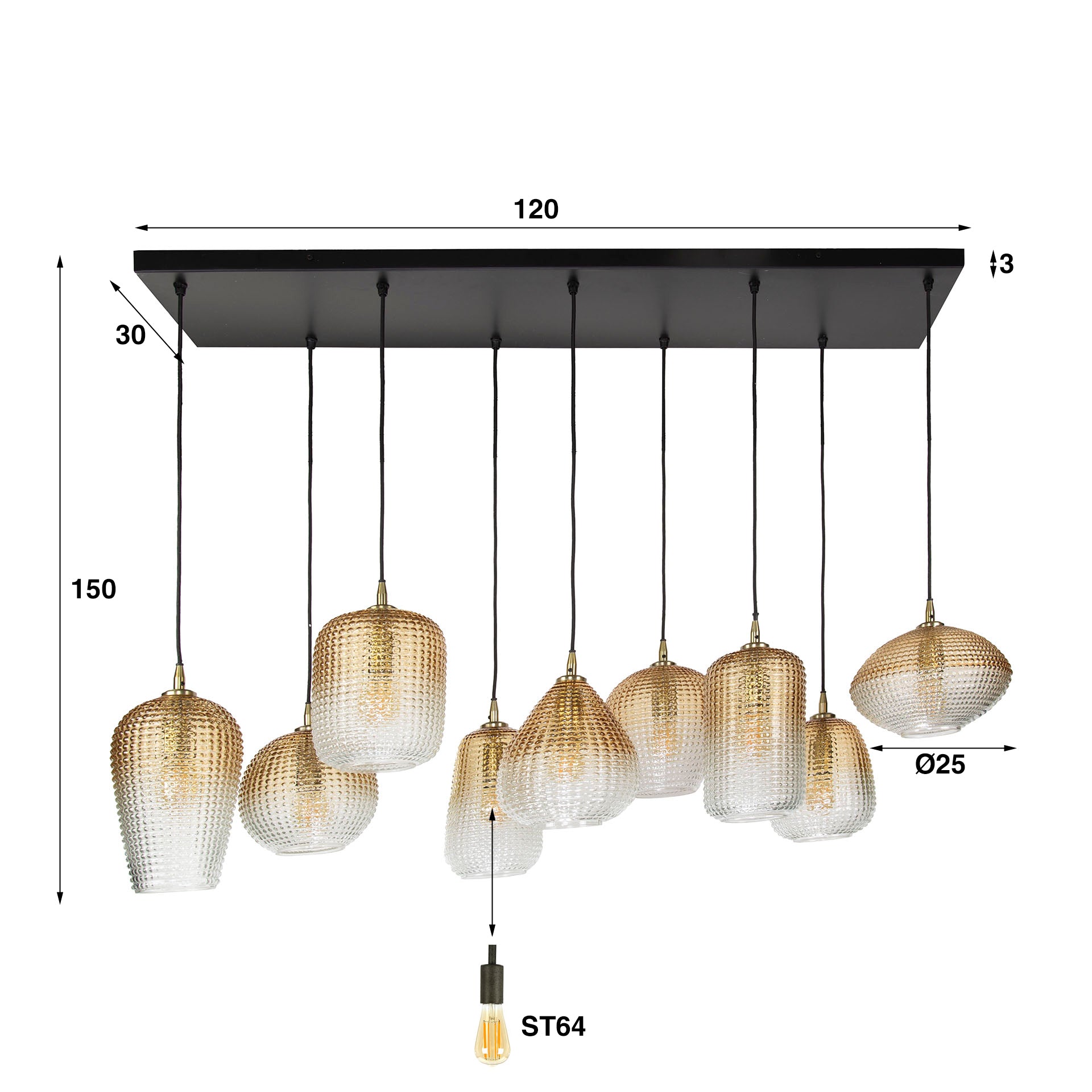 Hanglamp Dot 5 4 Lichts Amber Glas