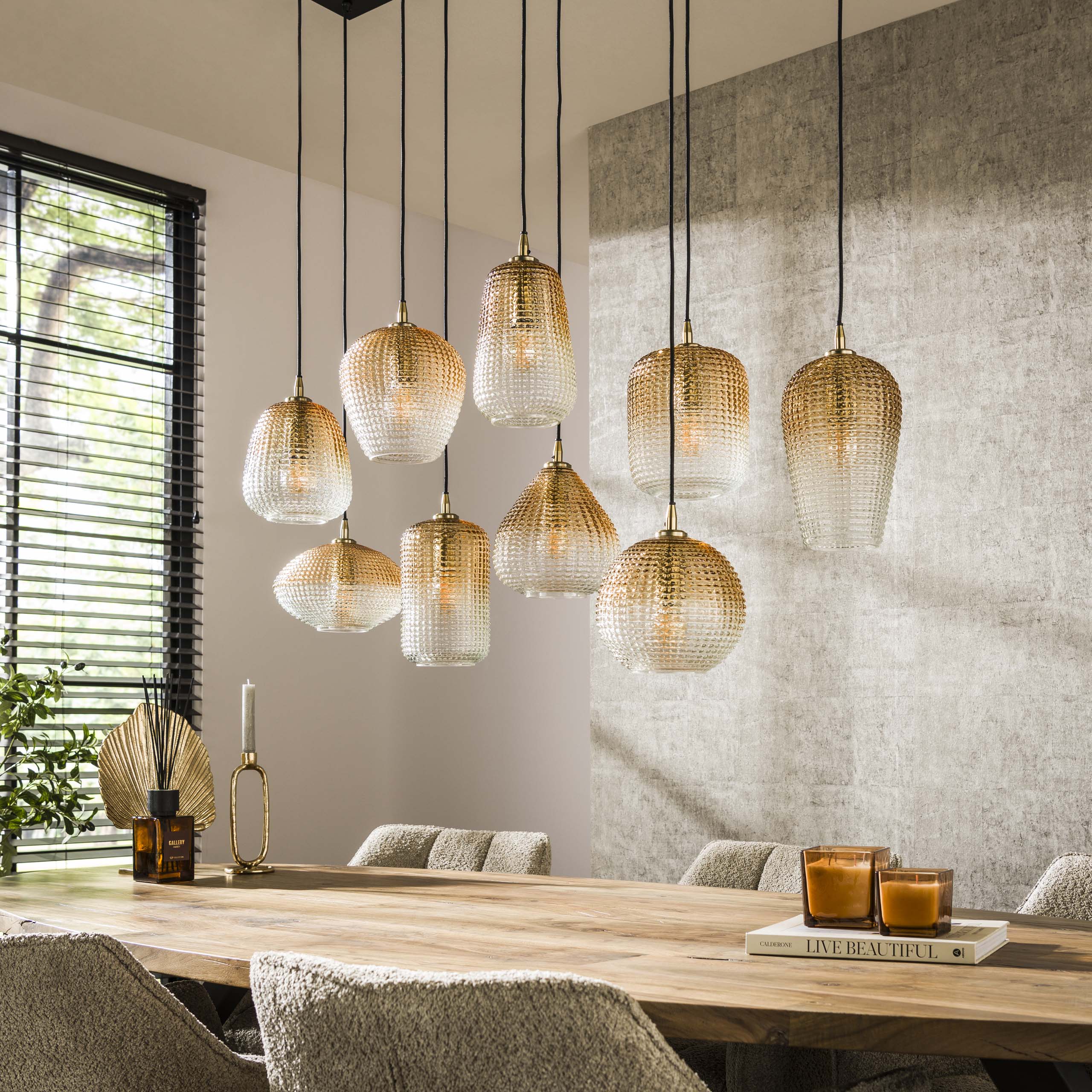 Hanglamp Dot 5 4 Lichts Amber Glas