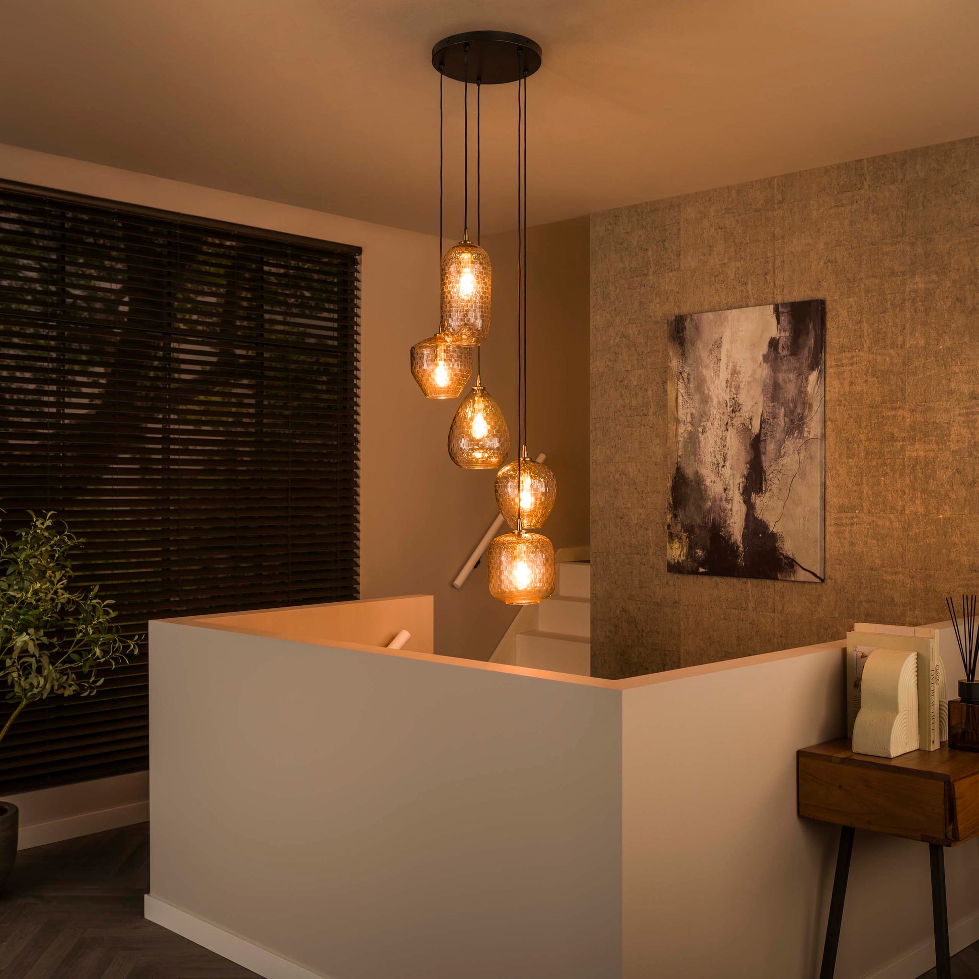 Hanglamp Patch getrapt 5-lichts / Diamant glas