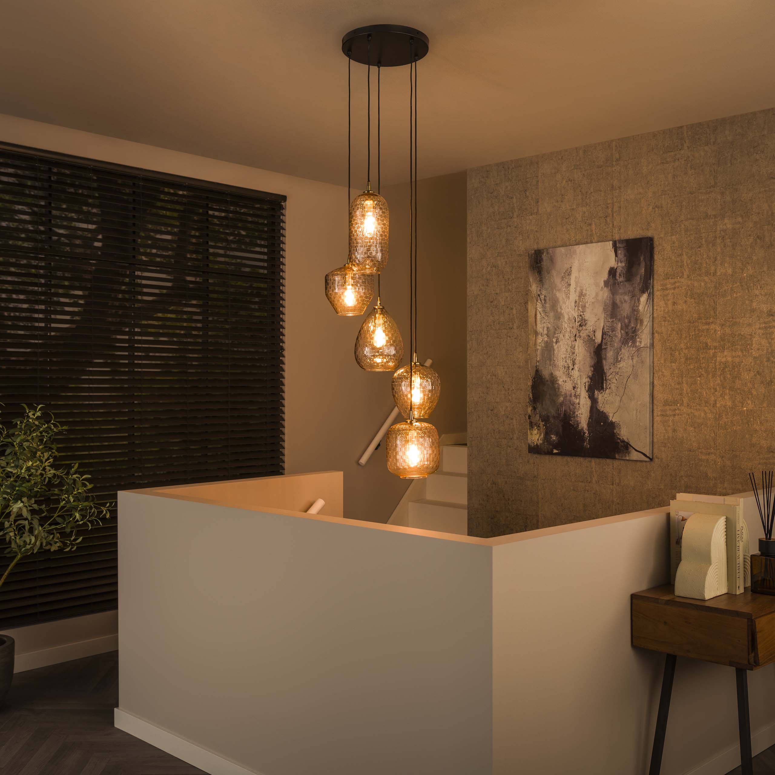 Hanglamp Patch getrapt 5-lichts / Diamant glas