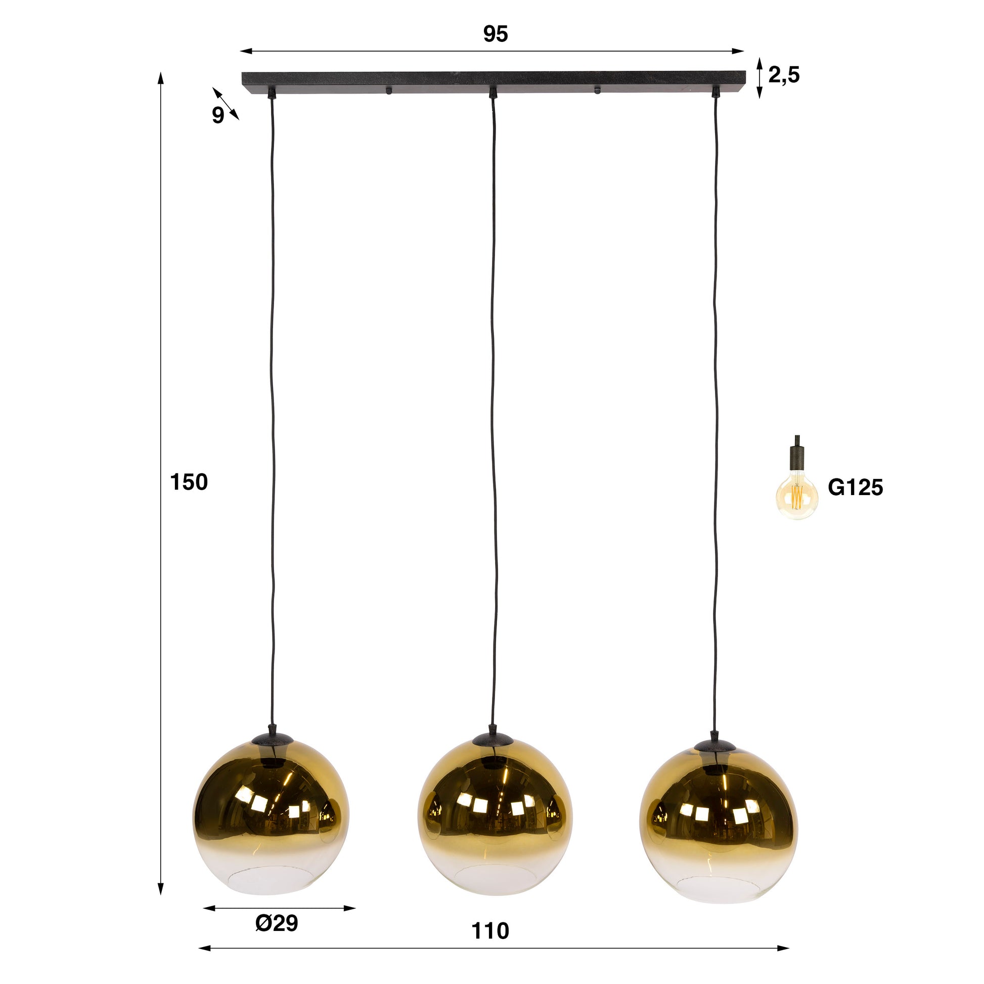 Hanglamp Bubble Shaded 3-lichts / Goud