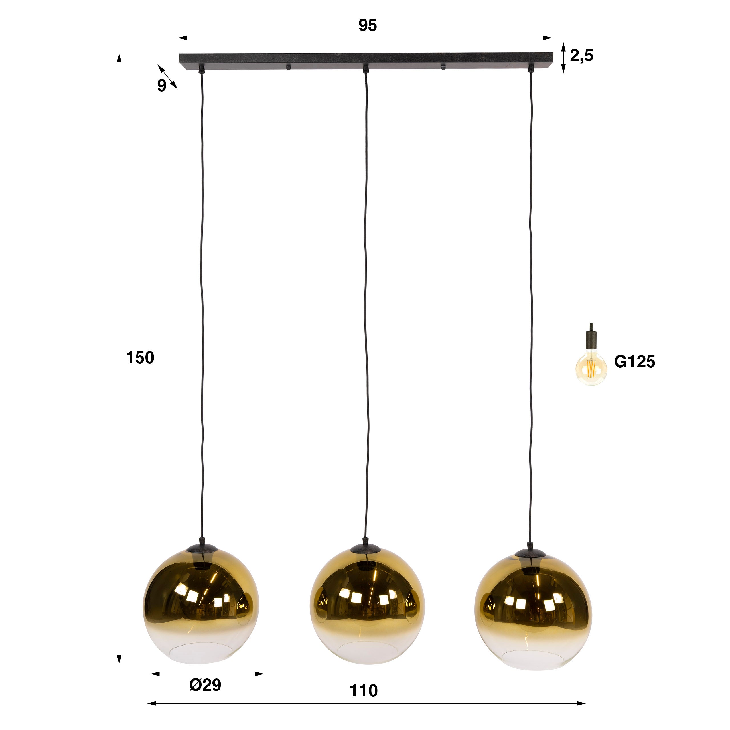 Hanglamp Bubble Shaded 3-lichts / Goud