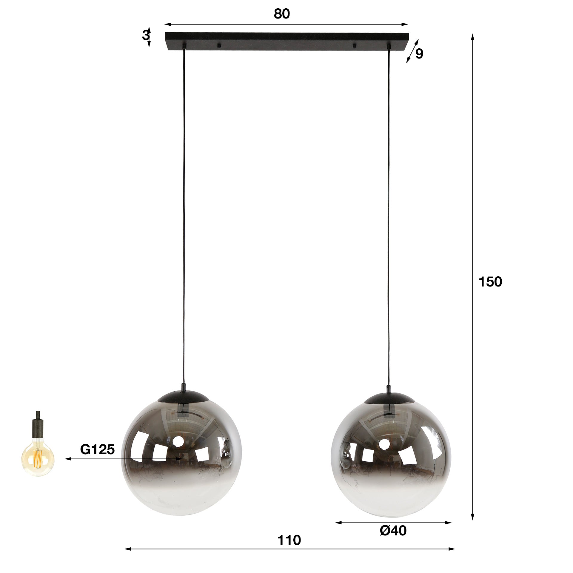 Hanglamp Bubble Shaded Xl 2 Lichts Artic Zwart