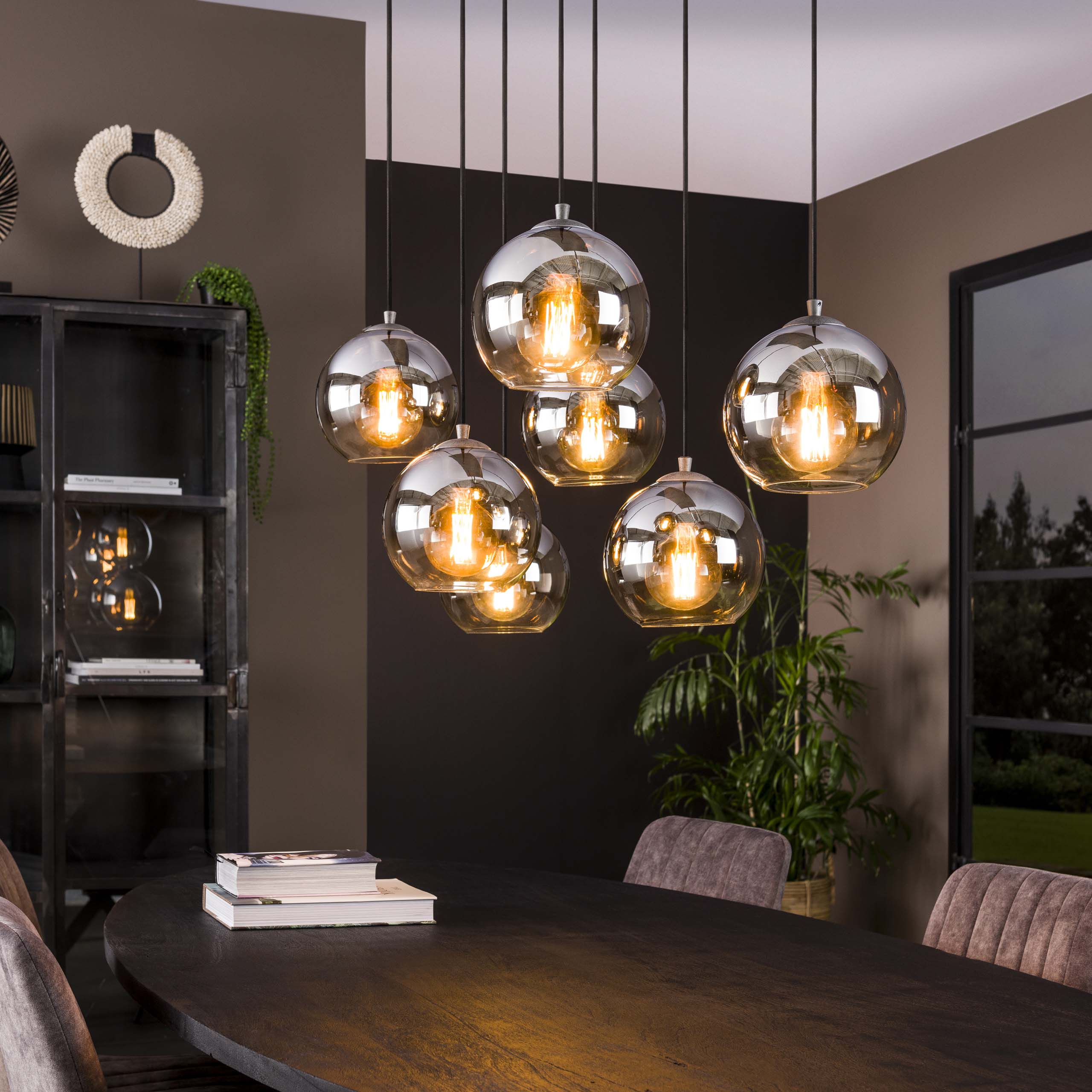 Hanglamp Bubble Shaded 4+3-lichts / Oud zilver