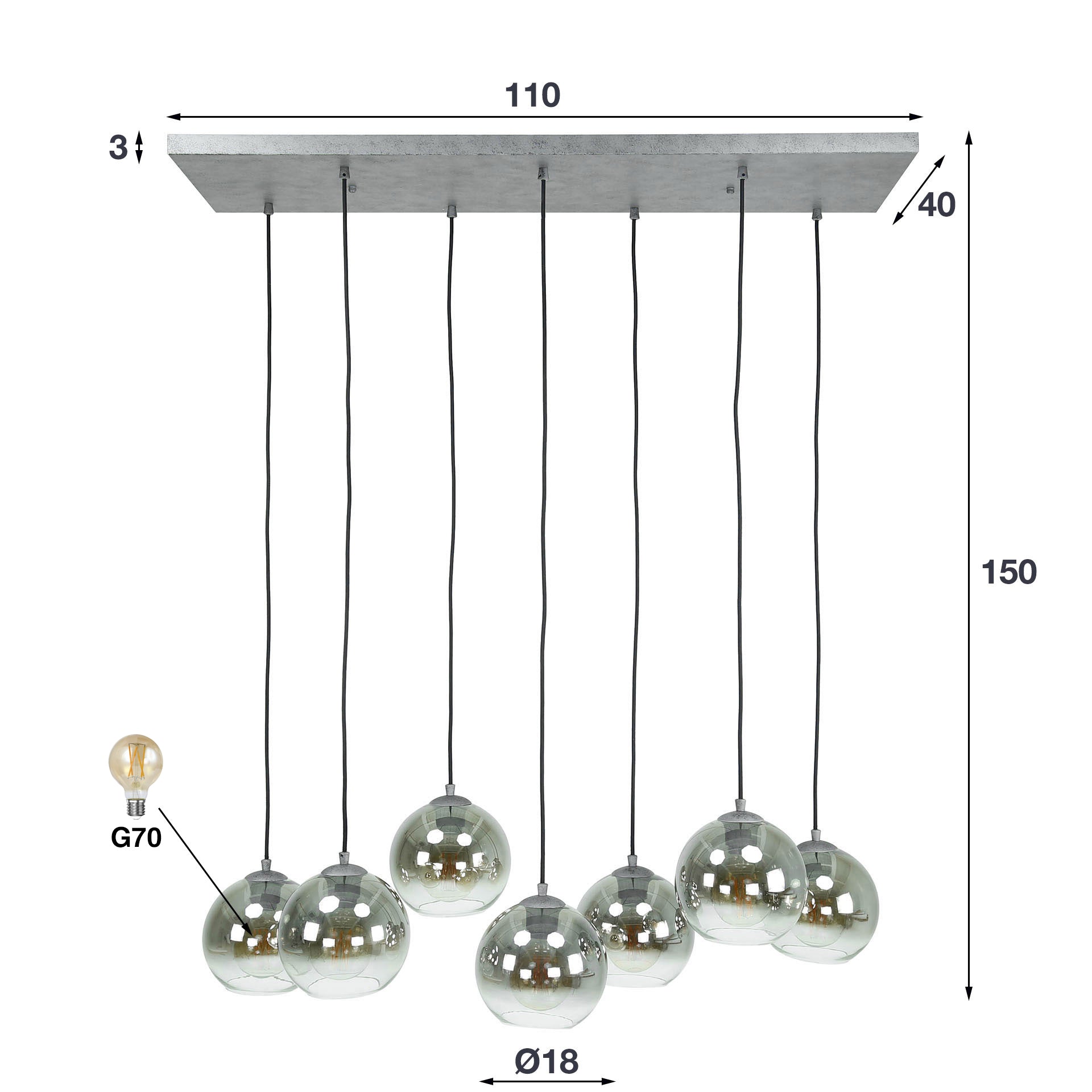 Hanglamp Bubble Shaded 4 3 Lichts Oud Zilver