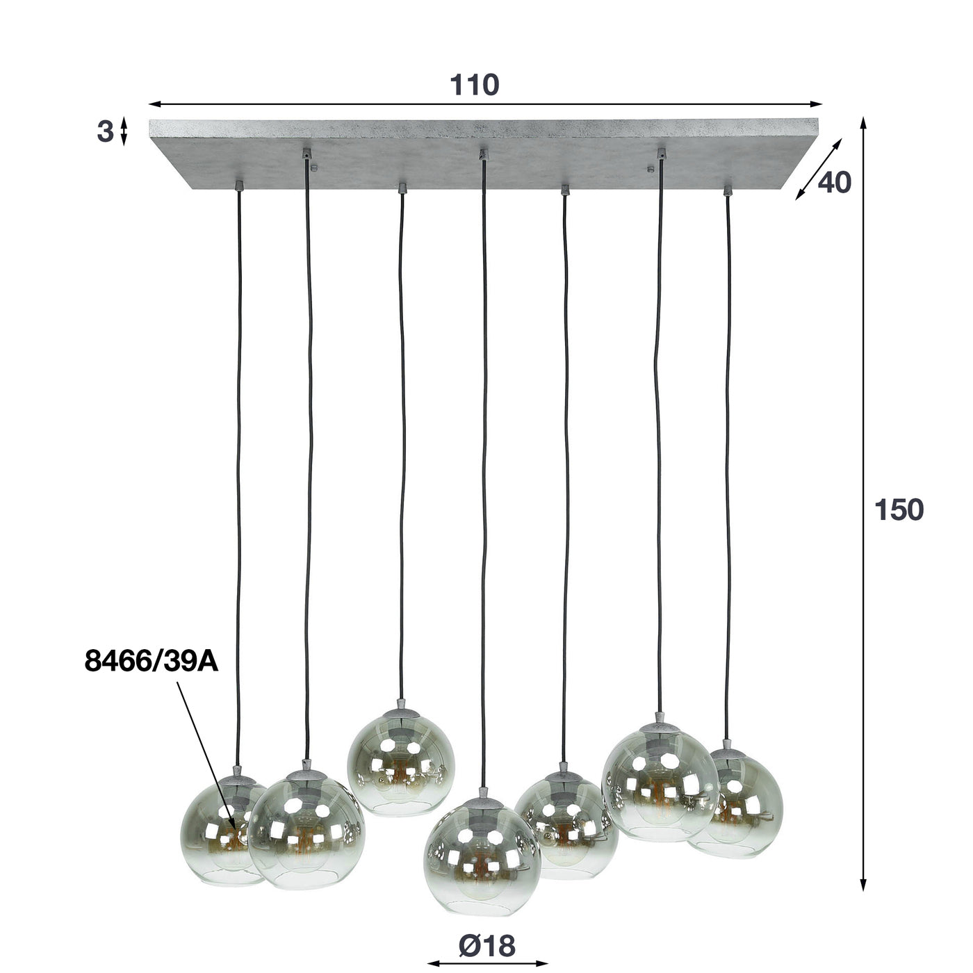 Hanglamp 4+3L I Bubble shaded