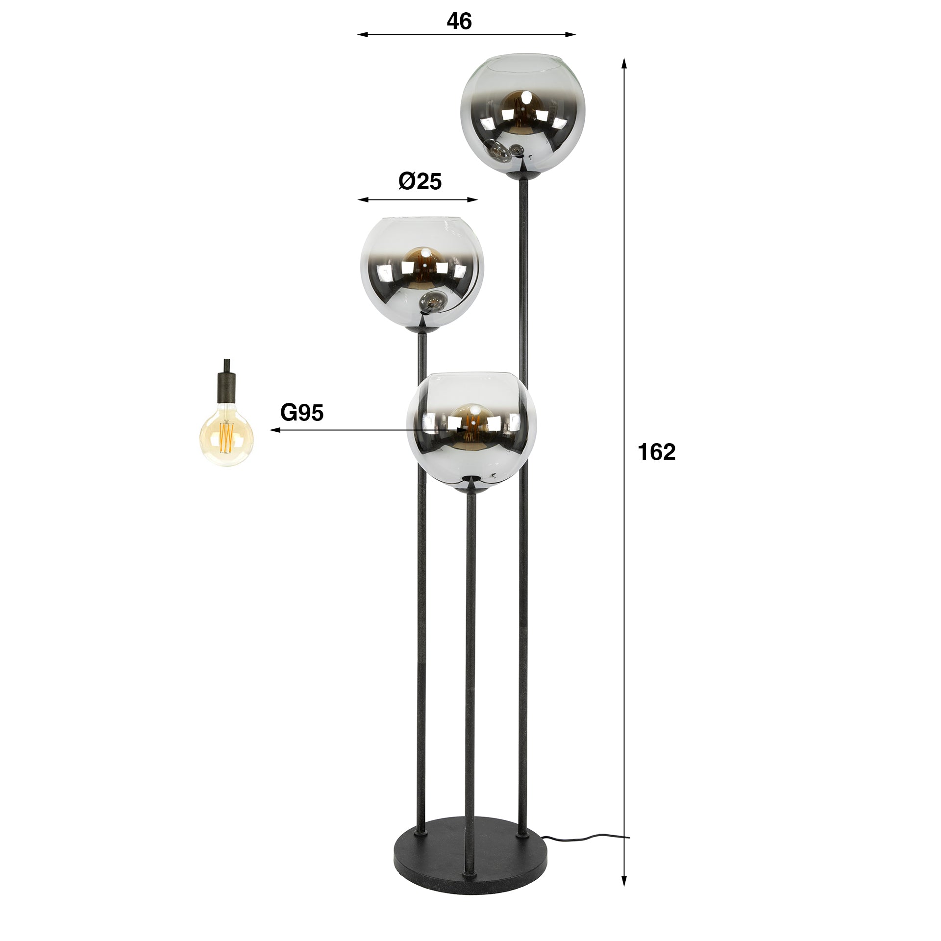 Vloerlamp Bubble Shaded 3 Lichts Artic Zwart